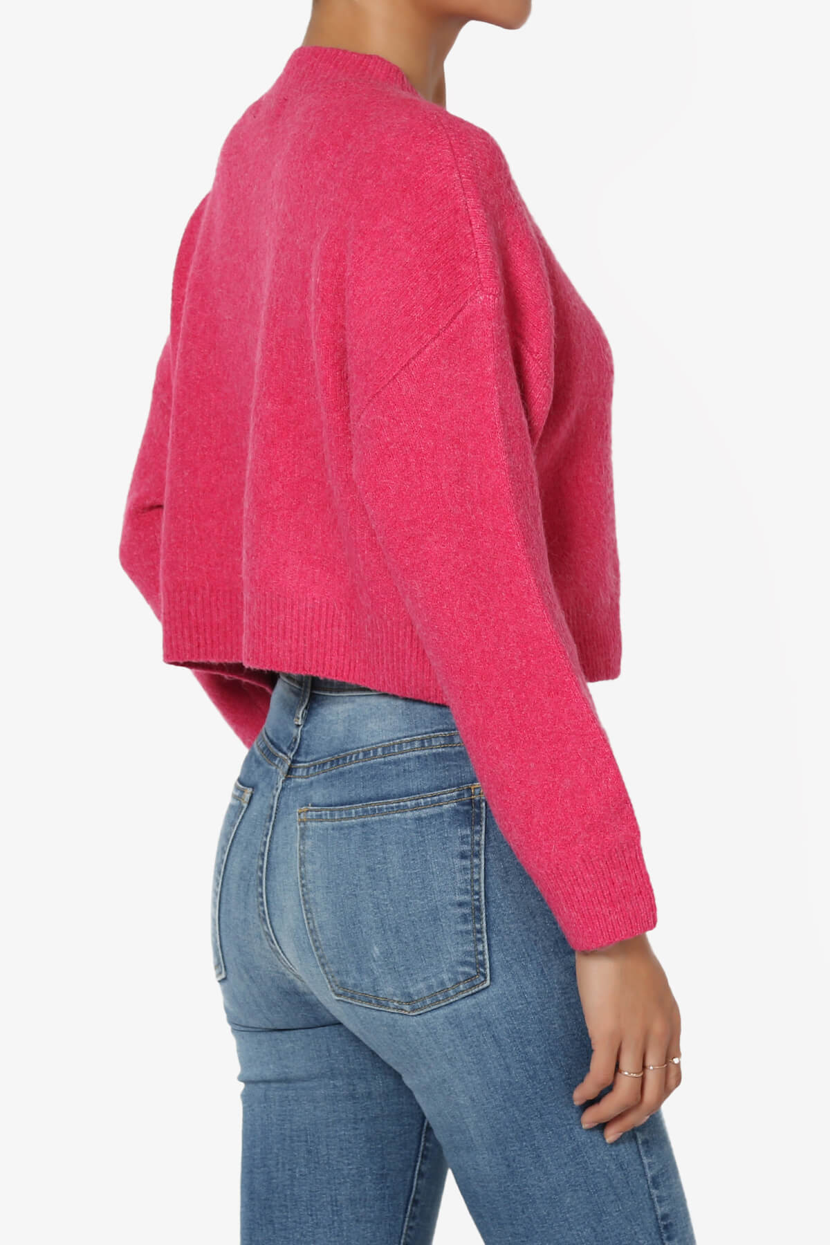 Bigmona Long Sleeve Crop Knit Sweater FUCHSIA_4