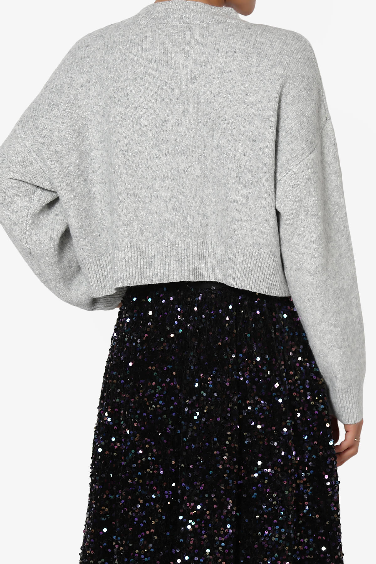 Bigmona Long Sleeve Crop Knit Sweater HEATHER GREY_2