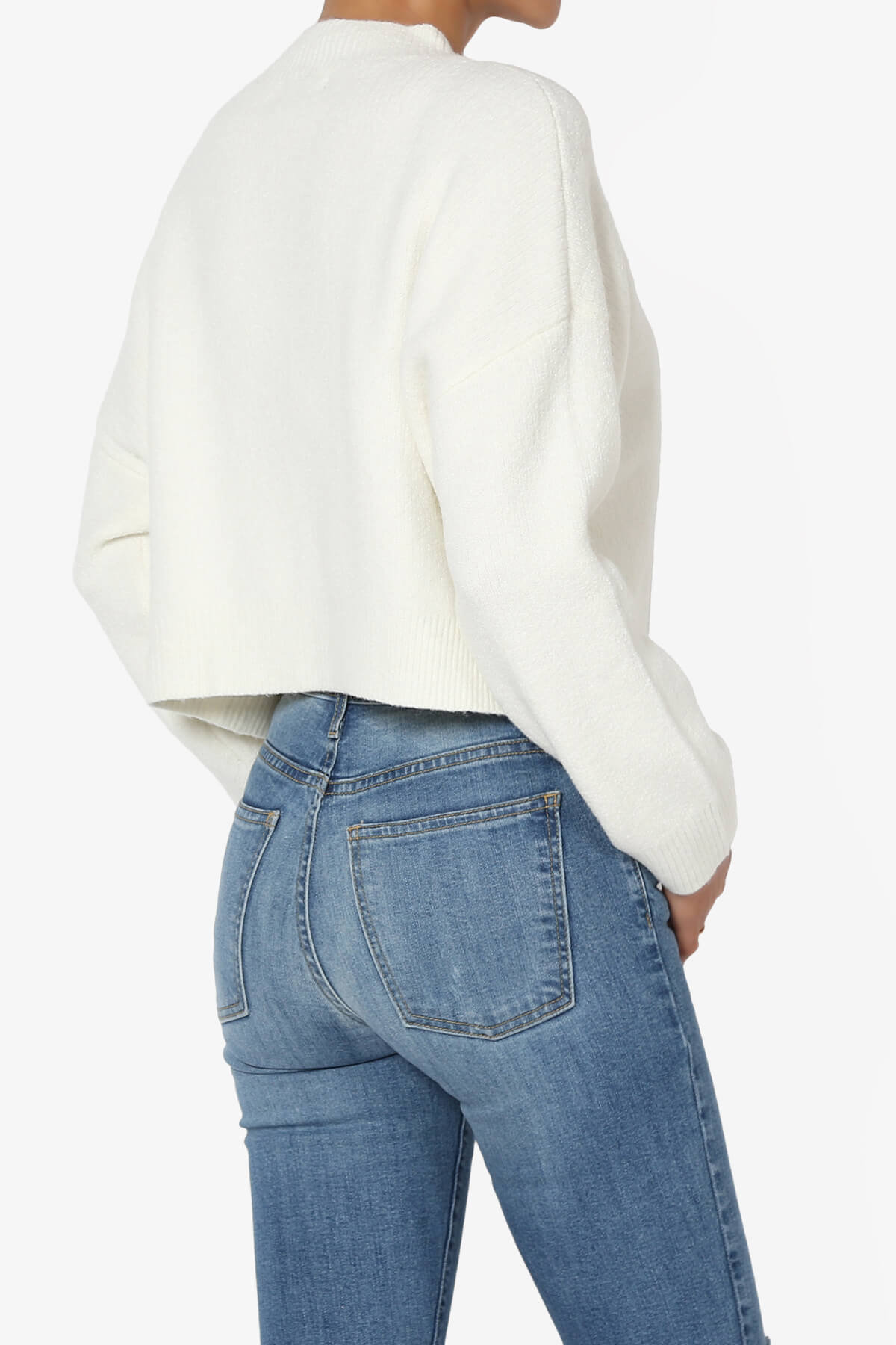 Bigmona Long Sleeve Crop Knit Sweater IVORY_4