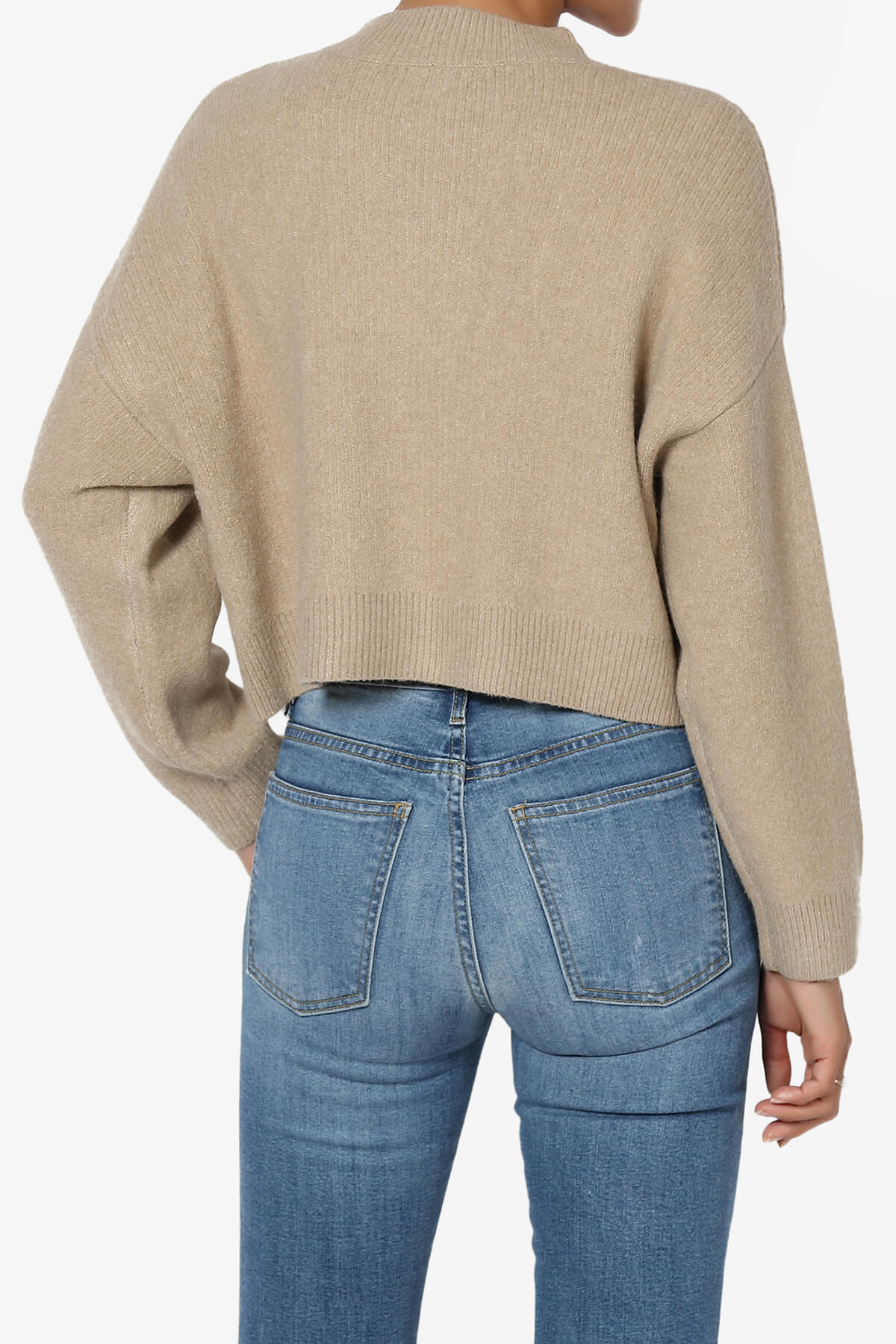 Bigmona Long Sleeve Crop Knit Sweater KHAKI_2