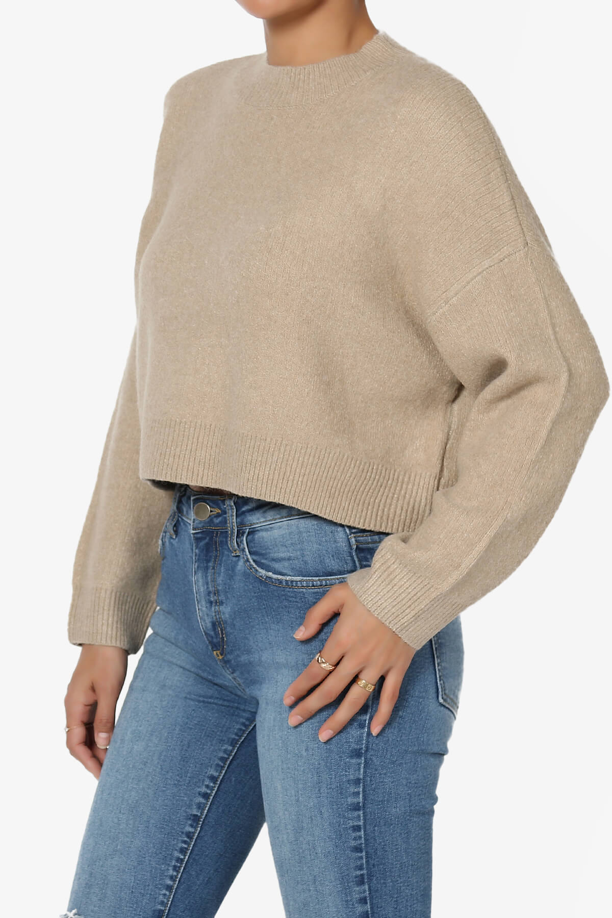 Bigmona Long Sleeve Crop Knit Sweater KHAKI_3