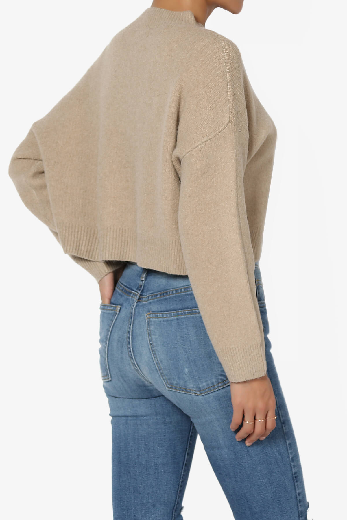 Bigmona Long Sleeve Crop Knit Sweater KHAKI_4