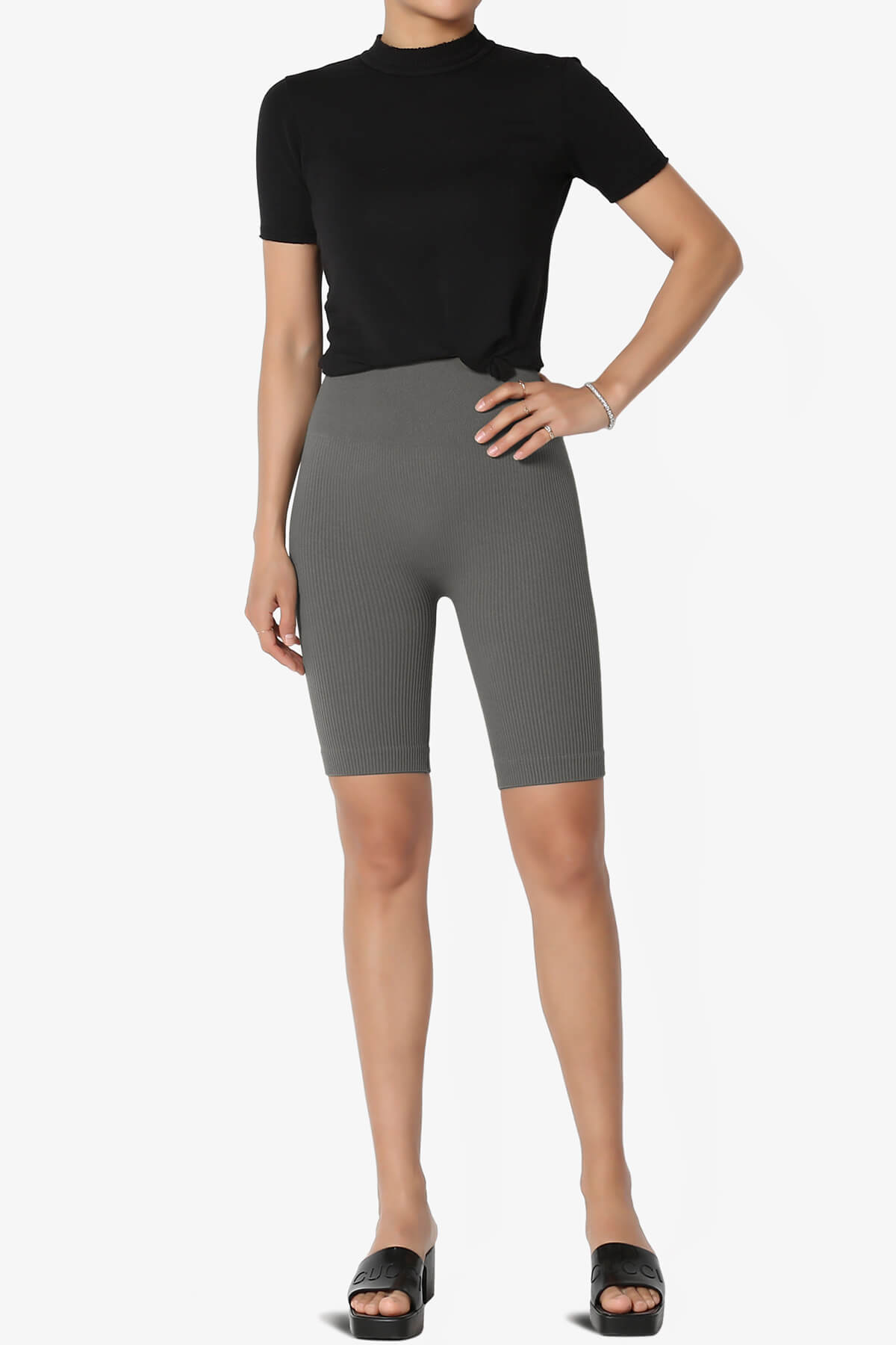 Billion Compression Ribbed Seamless Biker Shorts ASH GREY_6