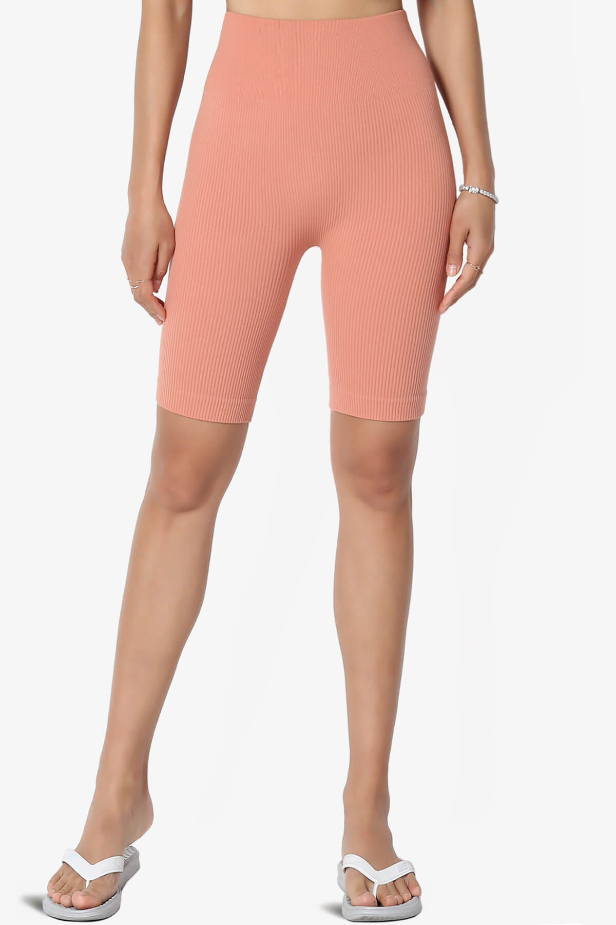 Billion Compression Ribbed Seamless Biker Shorts ASH ROSE_1
