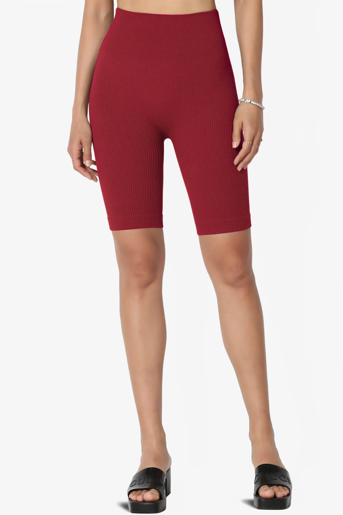 Billion Compression Ribbed Seamless Biker Shorts BURGUNDY_1