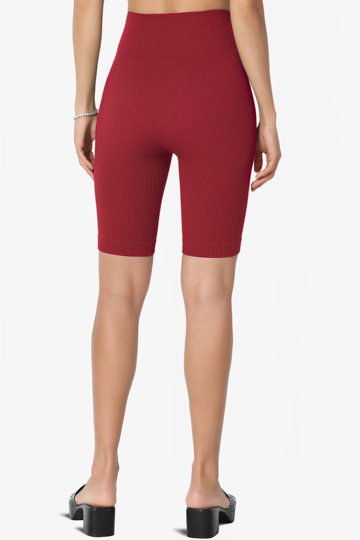Billion Compression Ribbed Seamless Biker Shorts BURGUNDY_2