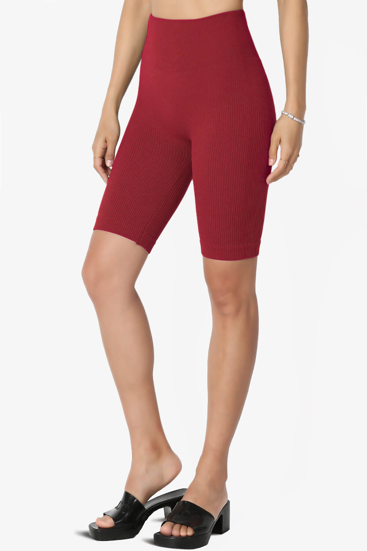 Billion Compression Ribbed Seamless Biker Shorts BURGUNDY_3