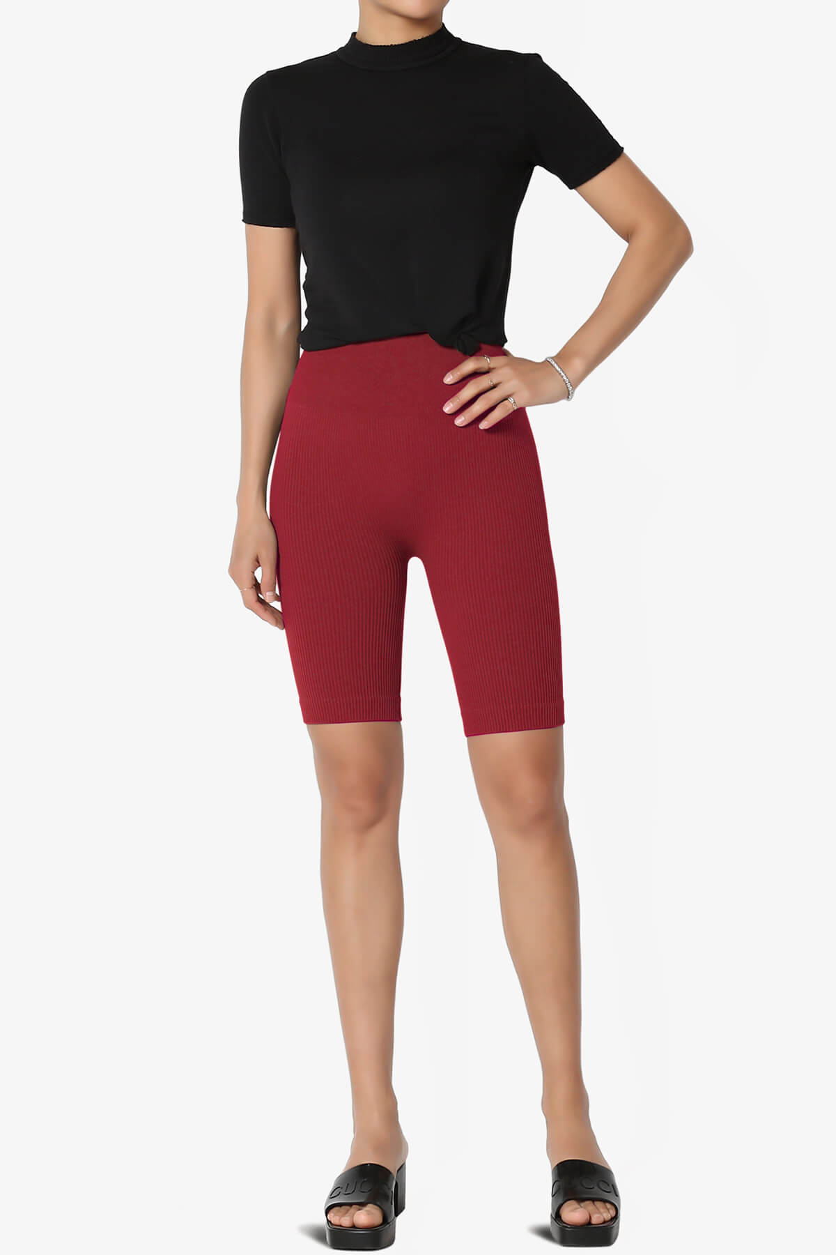 Billion Compression Ribbed Seamless Biker Shorts BURGUNDY_6