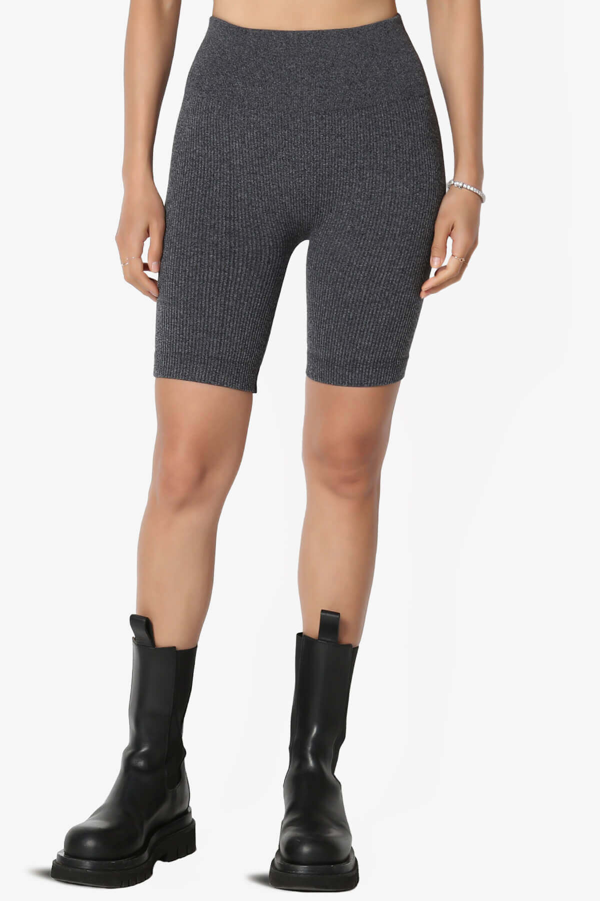 Billion Compression Ribbed Seamless Biker Shorts CHARCOAL_1