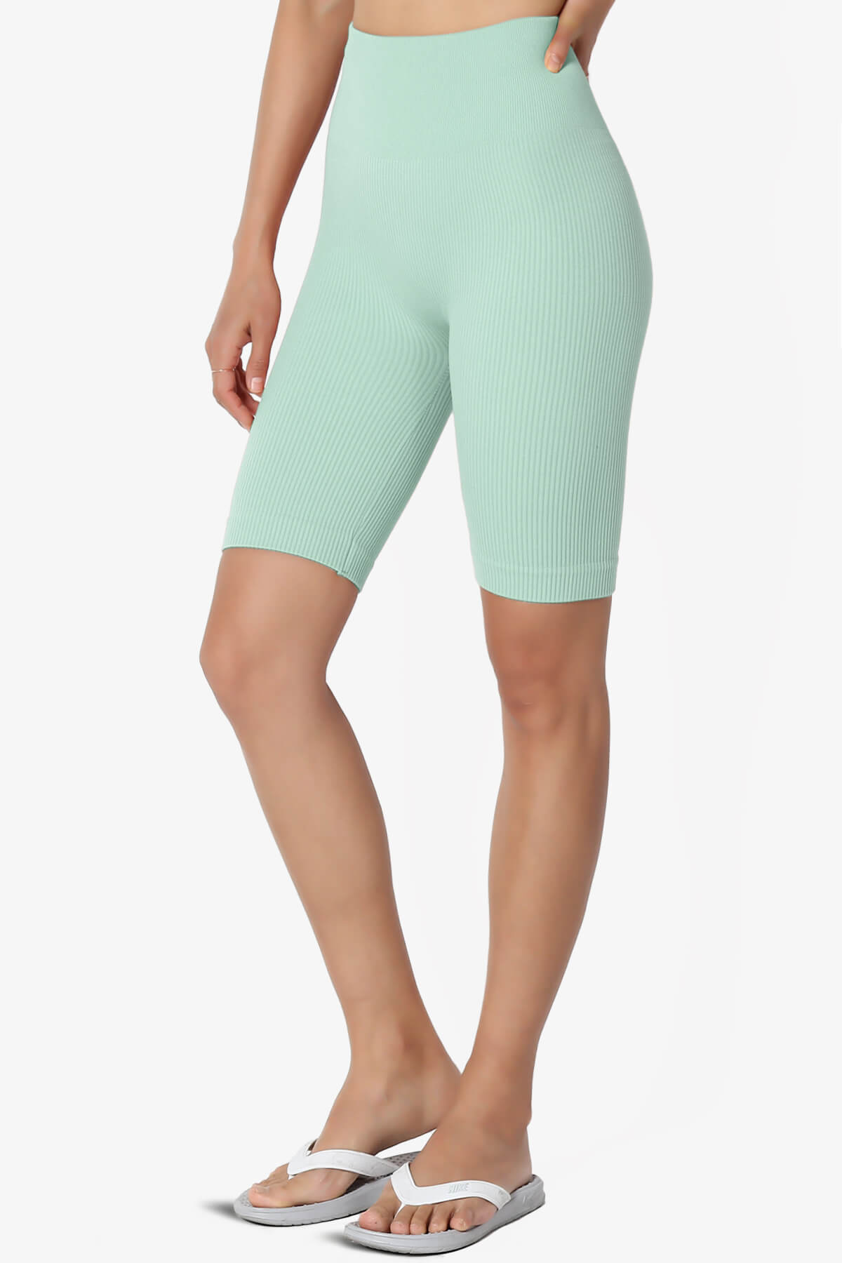 Billion Compression Ribbed Seamless Biker Shorts DUSTY GREEN_3