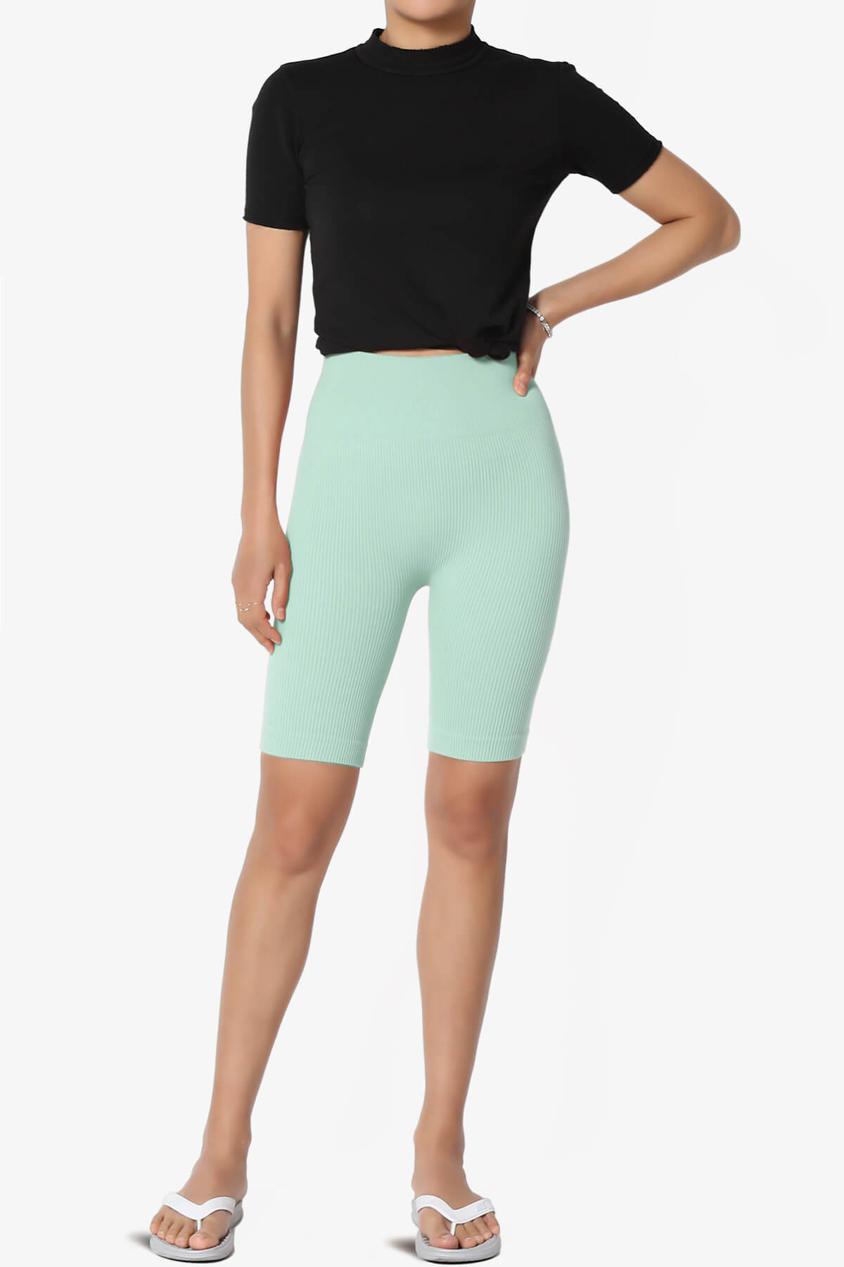 Billion Compression Ribbed Seamless Biker Shorts DUSTY GREEN_6