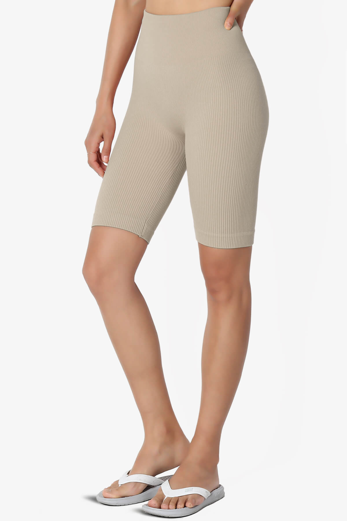 Billion Compression Ribbed Seamless Biker Shorts LIGHT MOCHA_3