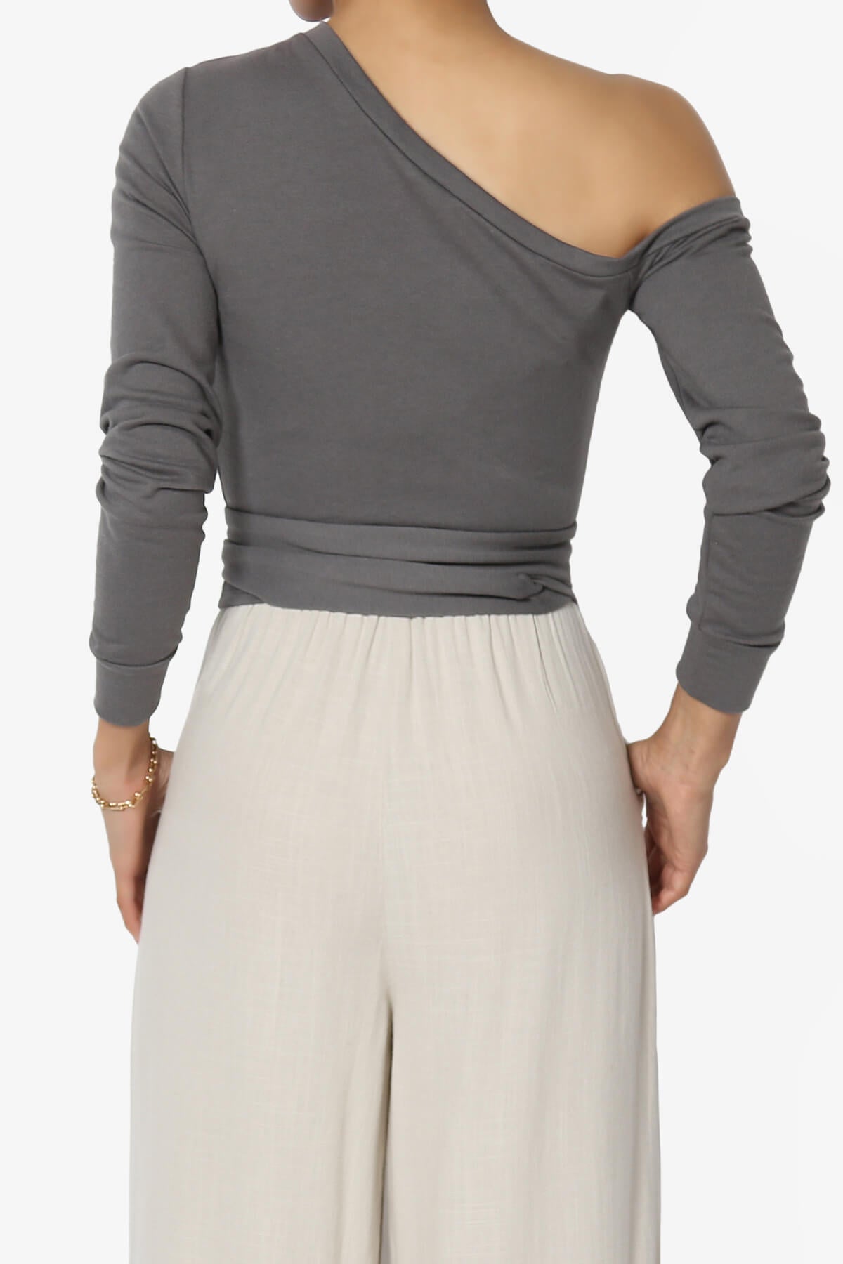 Birdee Wrap Waist Tie One Shoulder Top GREY_2