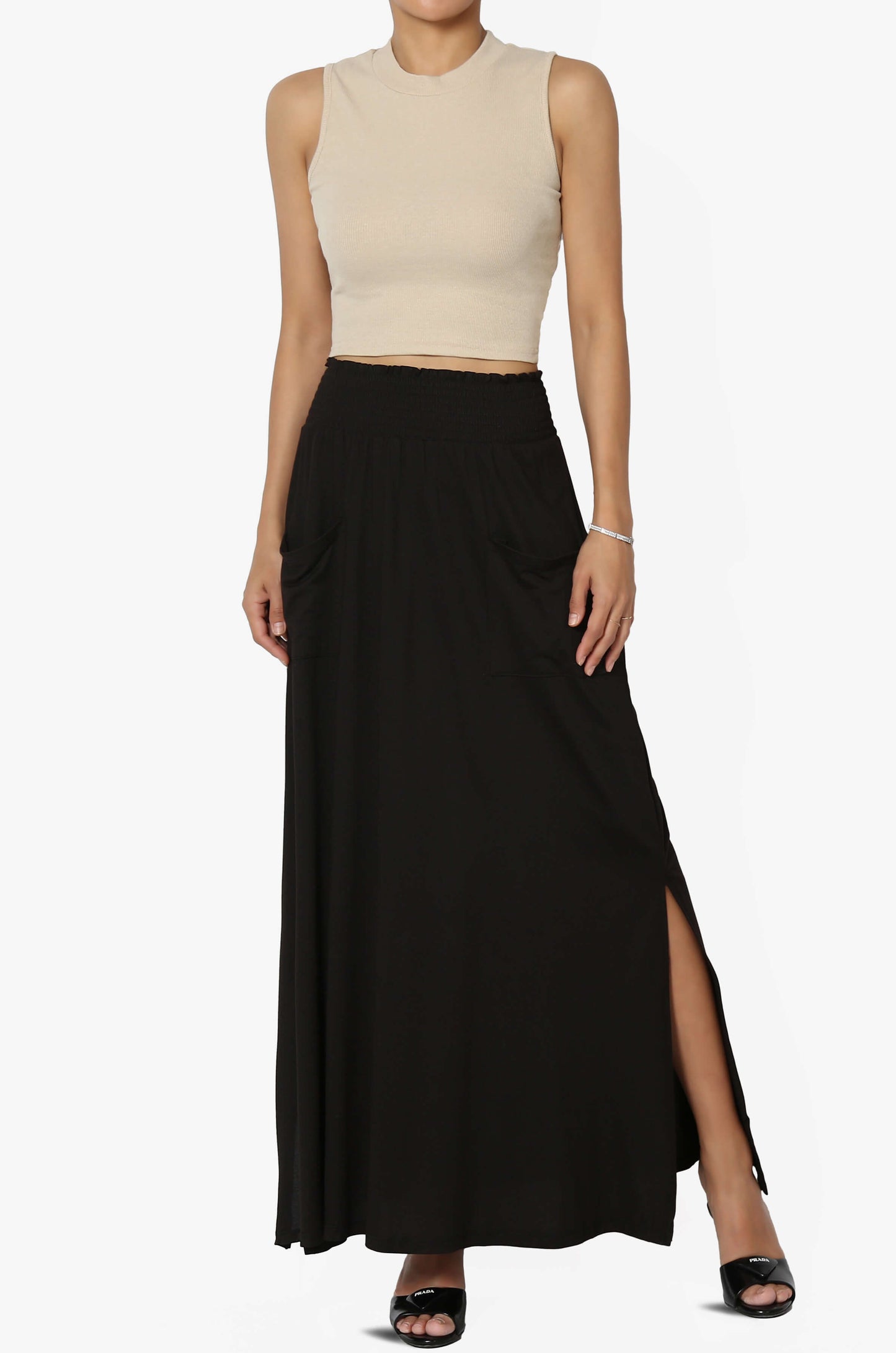 BKari High Neck Rib Crop Tank Top SAND_6