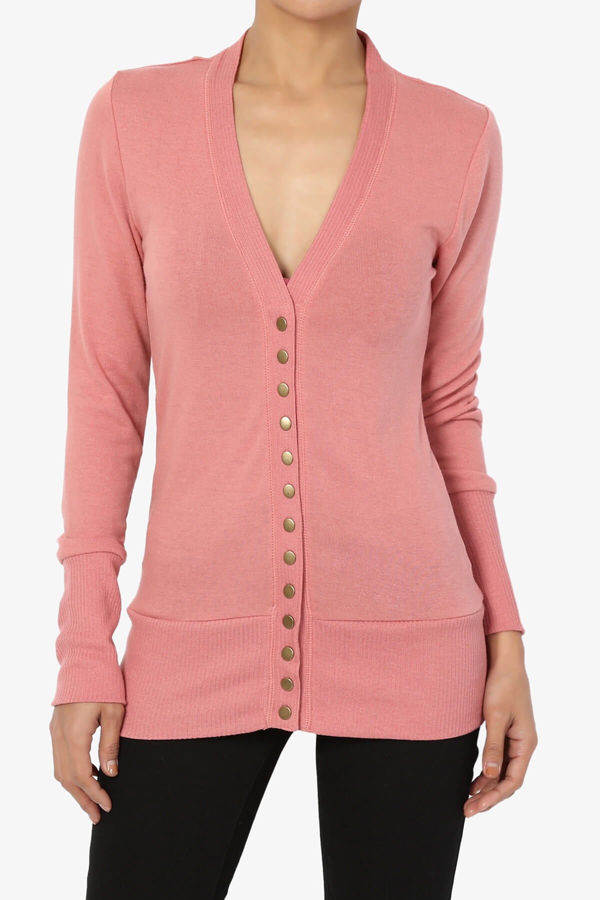 Braeden Snap Button V-Neck Cardigan ASH ROSE_1