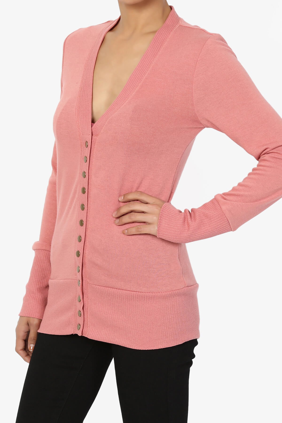 Braeden Snap Button V-Neck Cardigan ASH ROSE_3