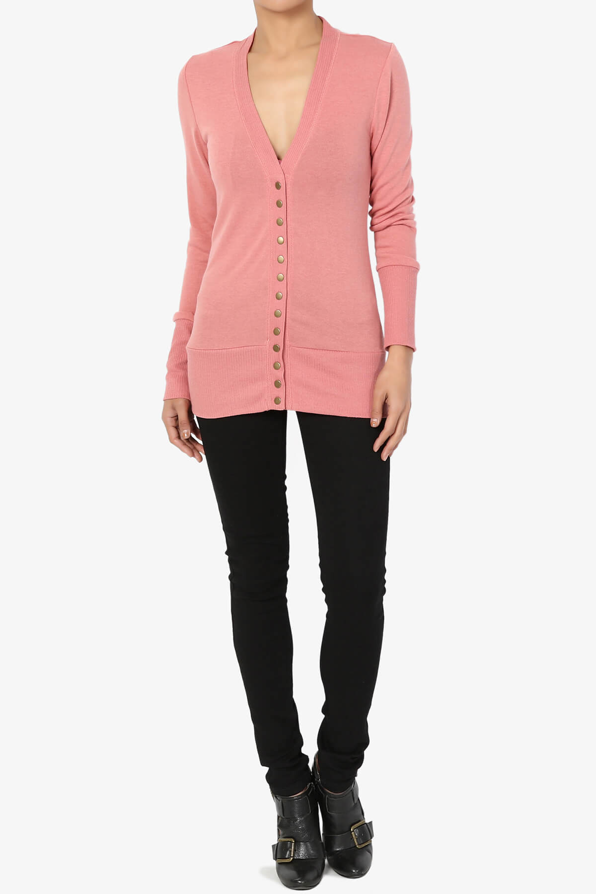 Braeden Snap Button V-Neck Cardigan ASH ROSE_6