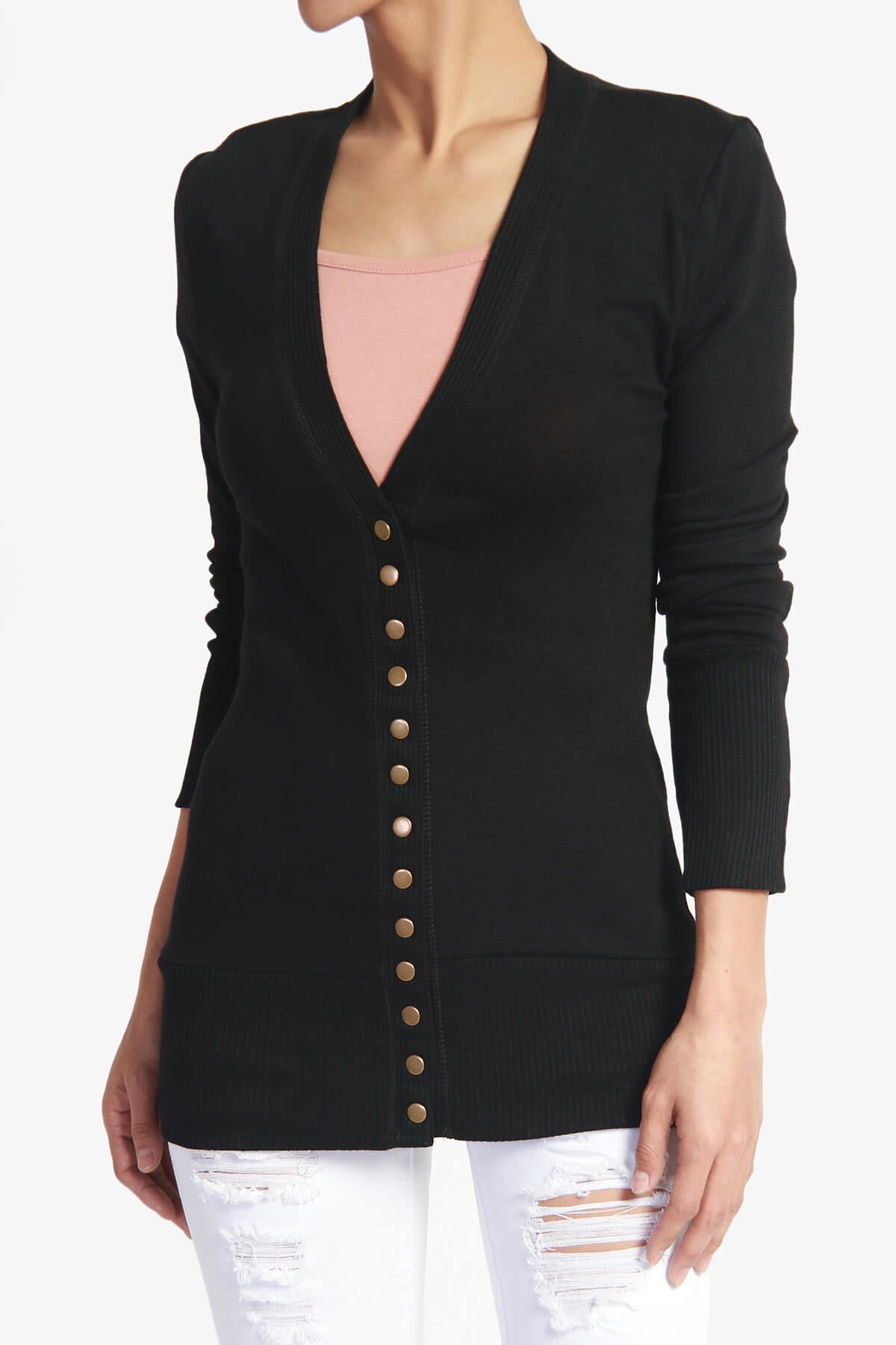 Braeden Snap Button V-Neck Cardigan BLACK_1