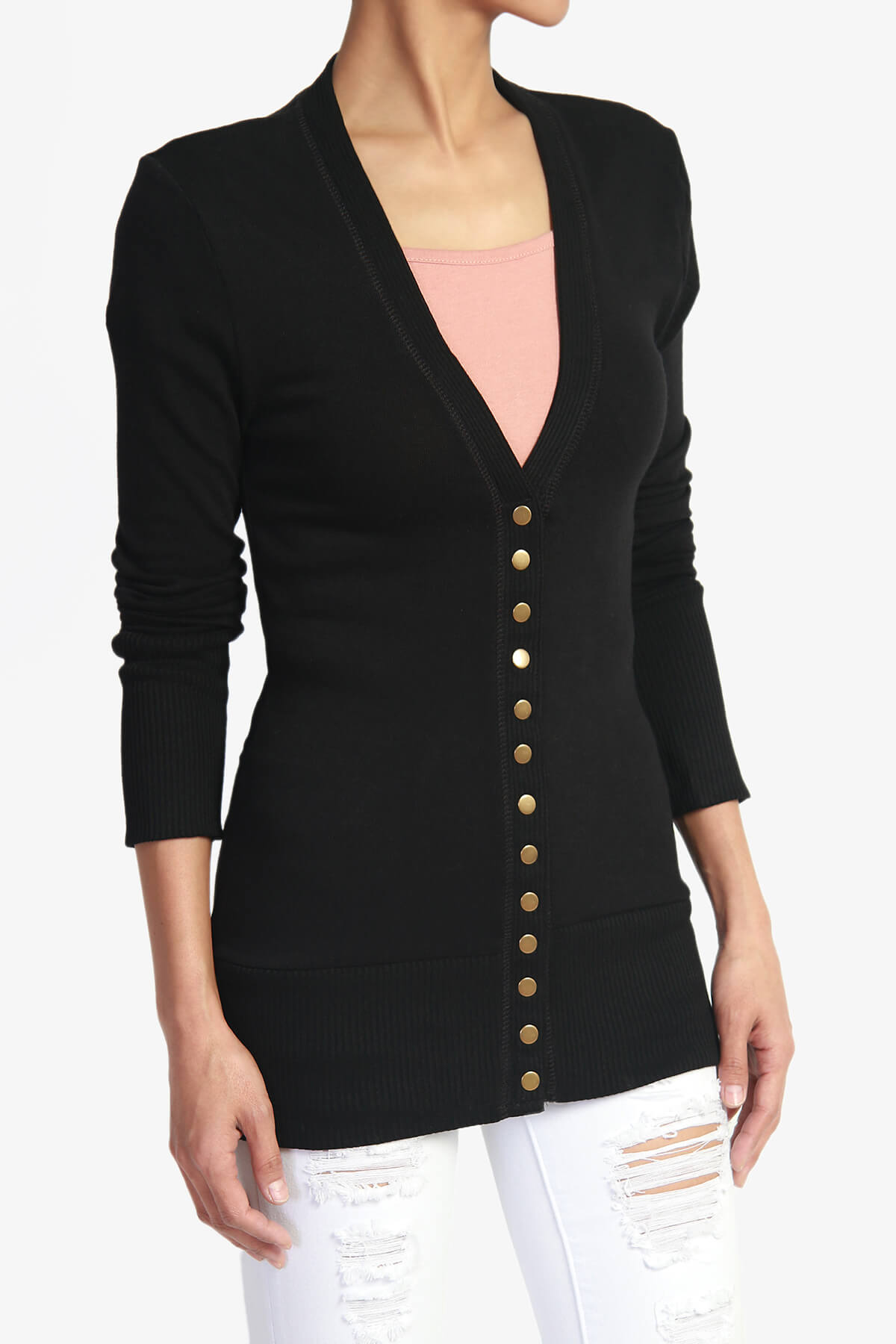 Braeden Snap Button V-Neck Cardigan BLACK_3