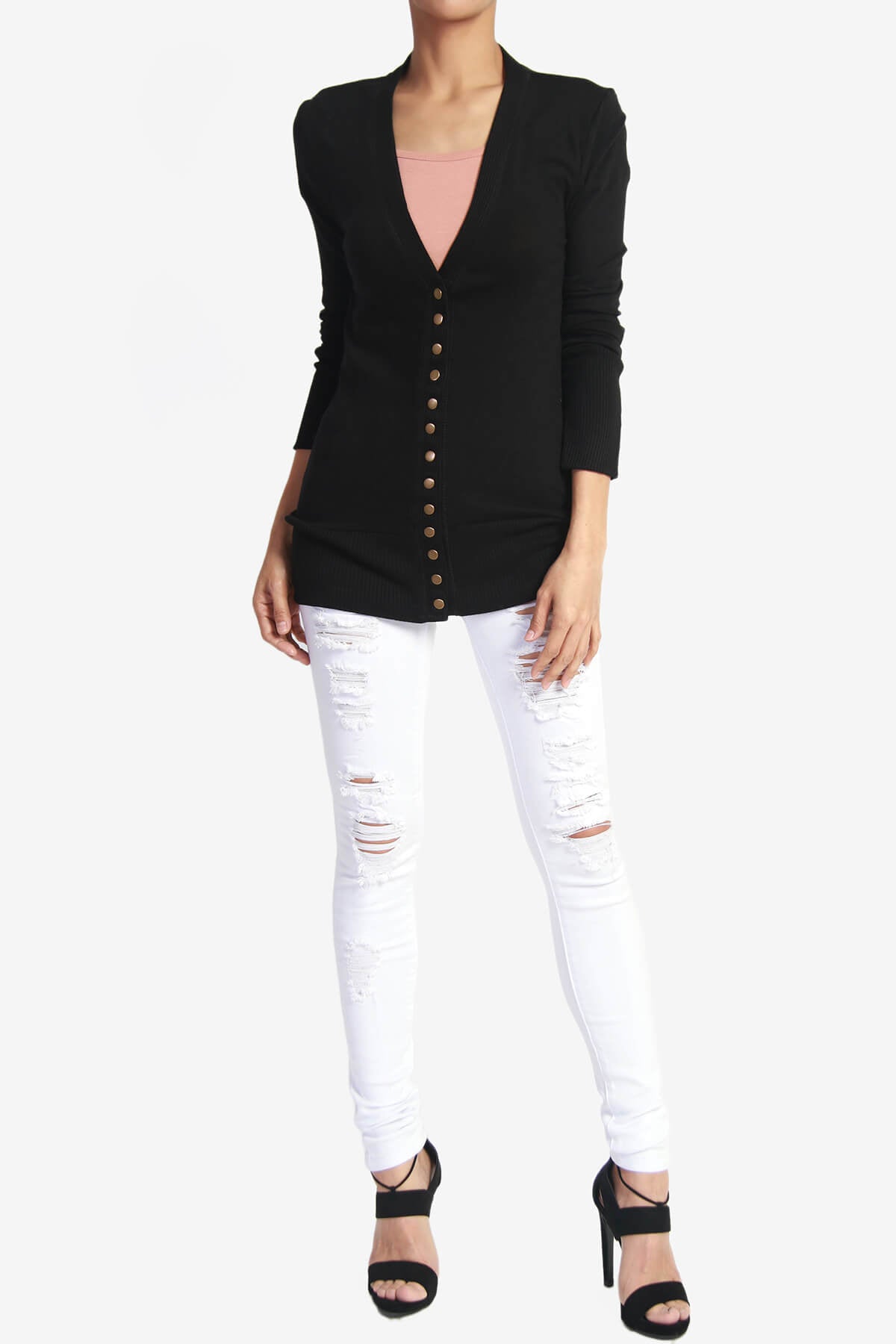 Braeden Snap Button V-Neck Cardigan BLACK_6