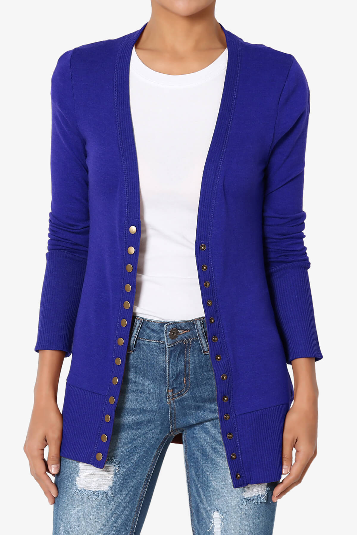 Braeden Snap Button V-Neck Cardigan BRIGHT BLUE_1