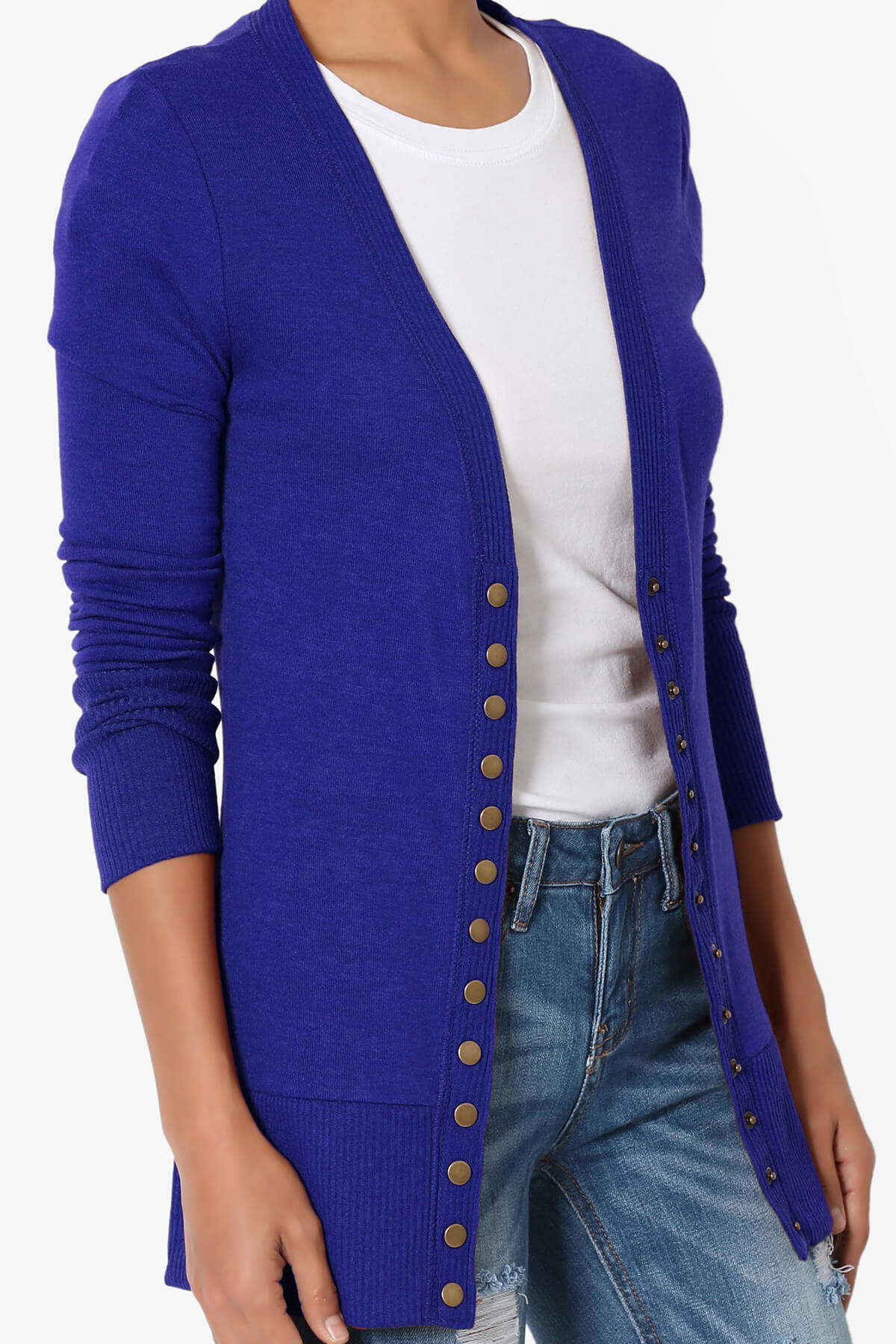Braeden Snap Button V-Neck Cardigan BRIGHT BLUE_5
