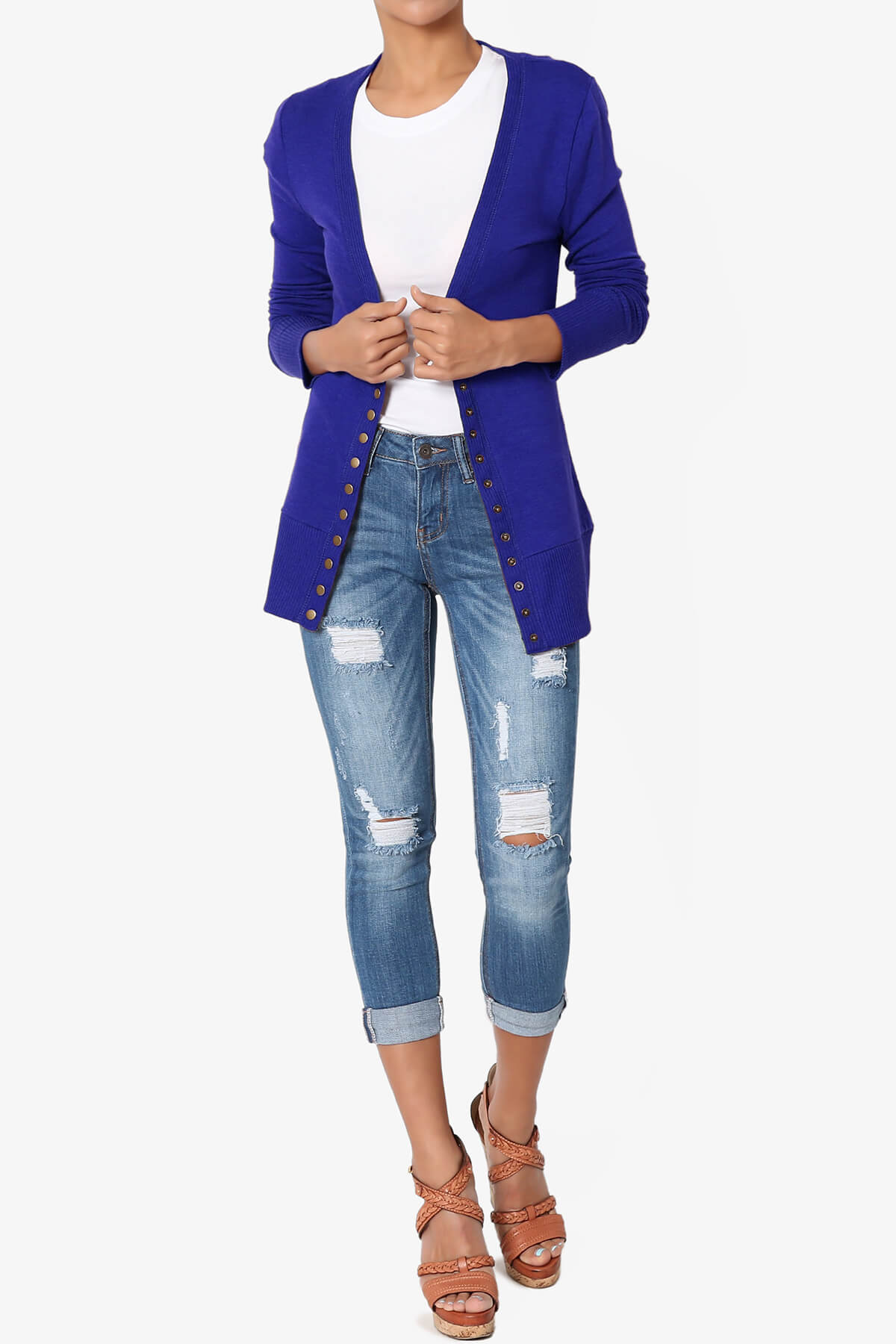 Braeden Snap Button V-Neck Cardigan BRIGHT BLUE_6