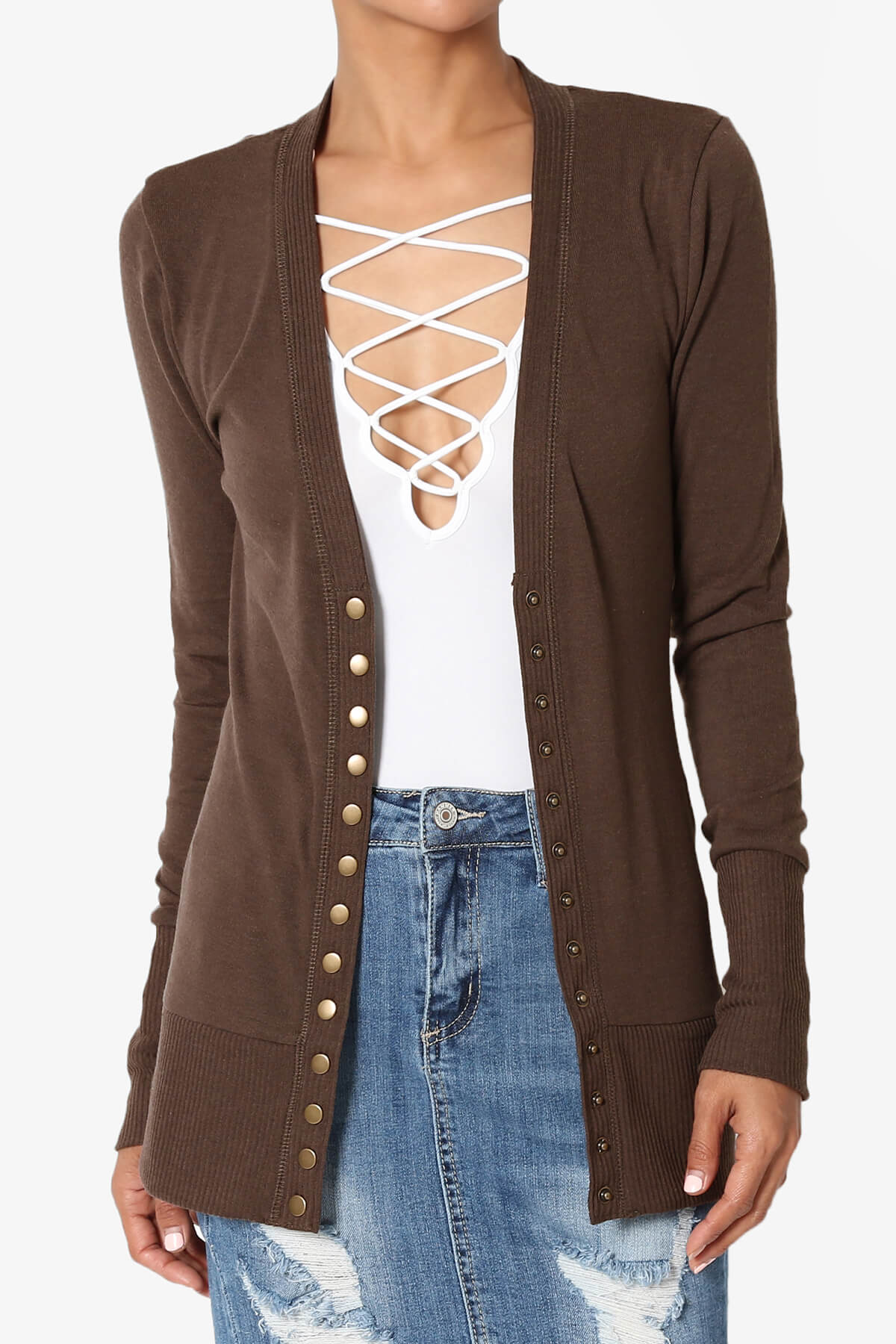 Braeden Snap Button V-Neck Cardigan BROWN_1