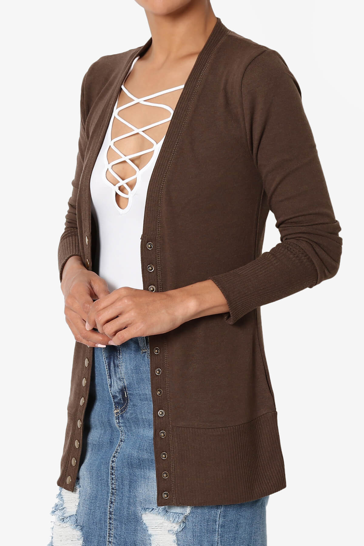 Braeden Snap Button V-Neck Cardigan BROWN_3