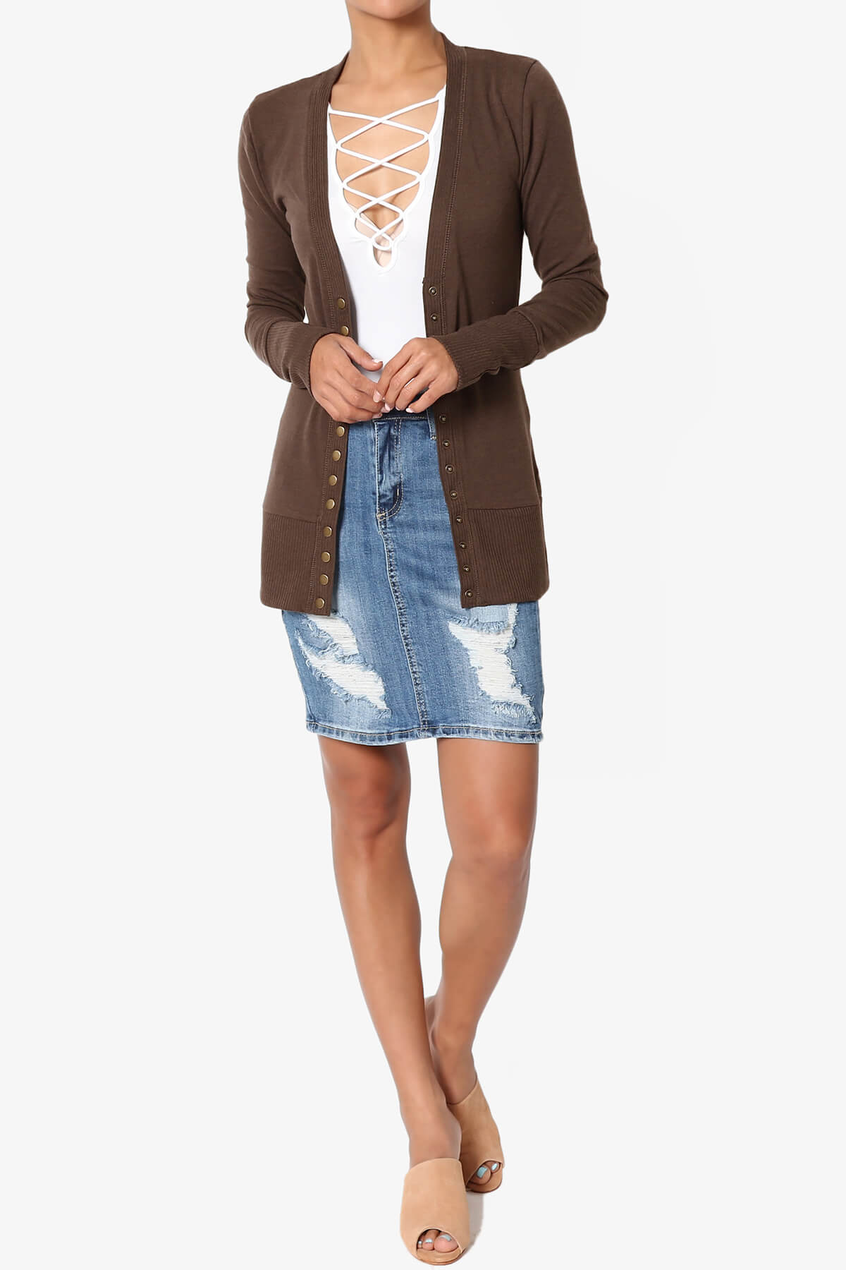 Braeden Snap Button V-Neck Cardigan BROWN_6