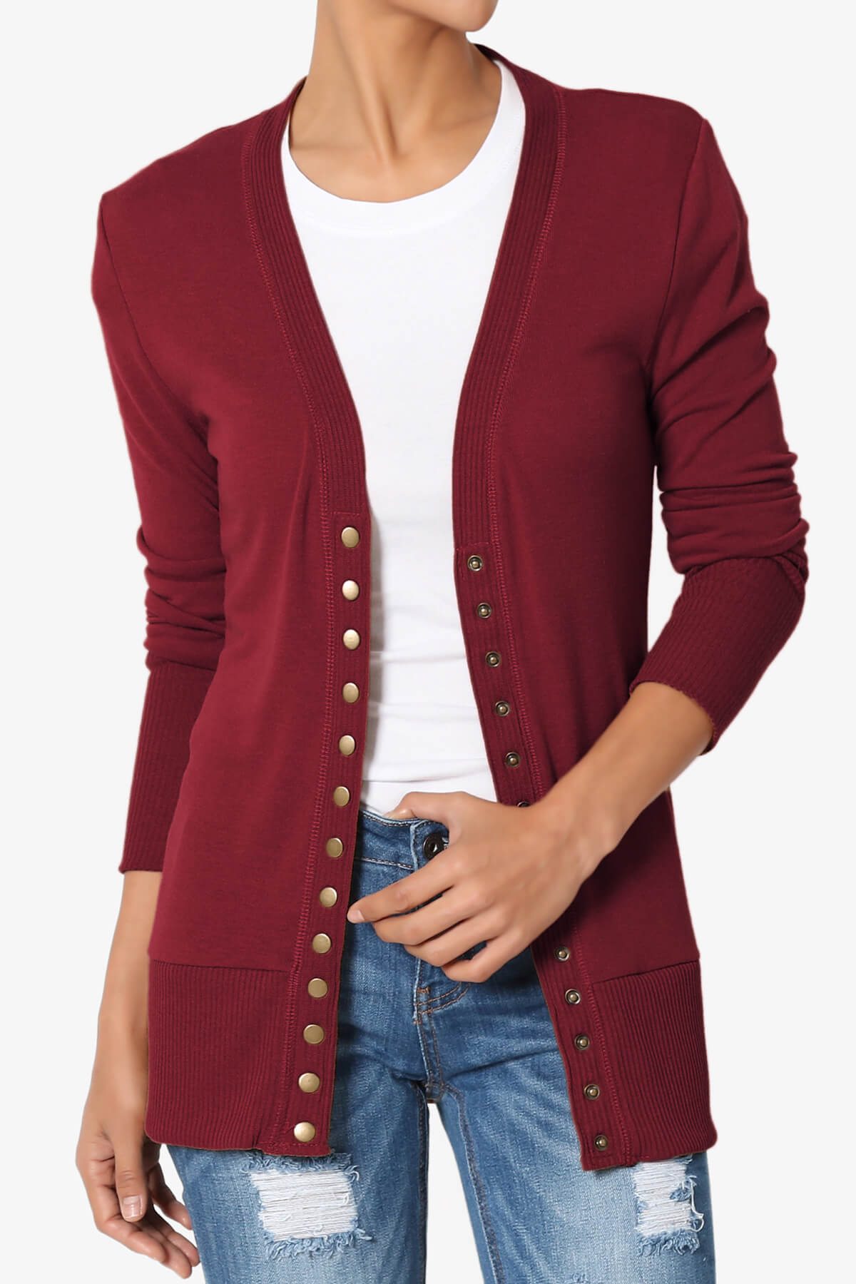 Braeden Snap Button V-Neck Cardigan BURGUNDY_1