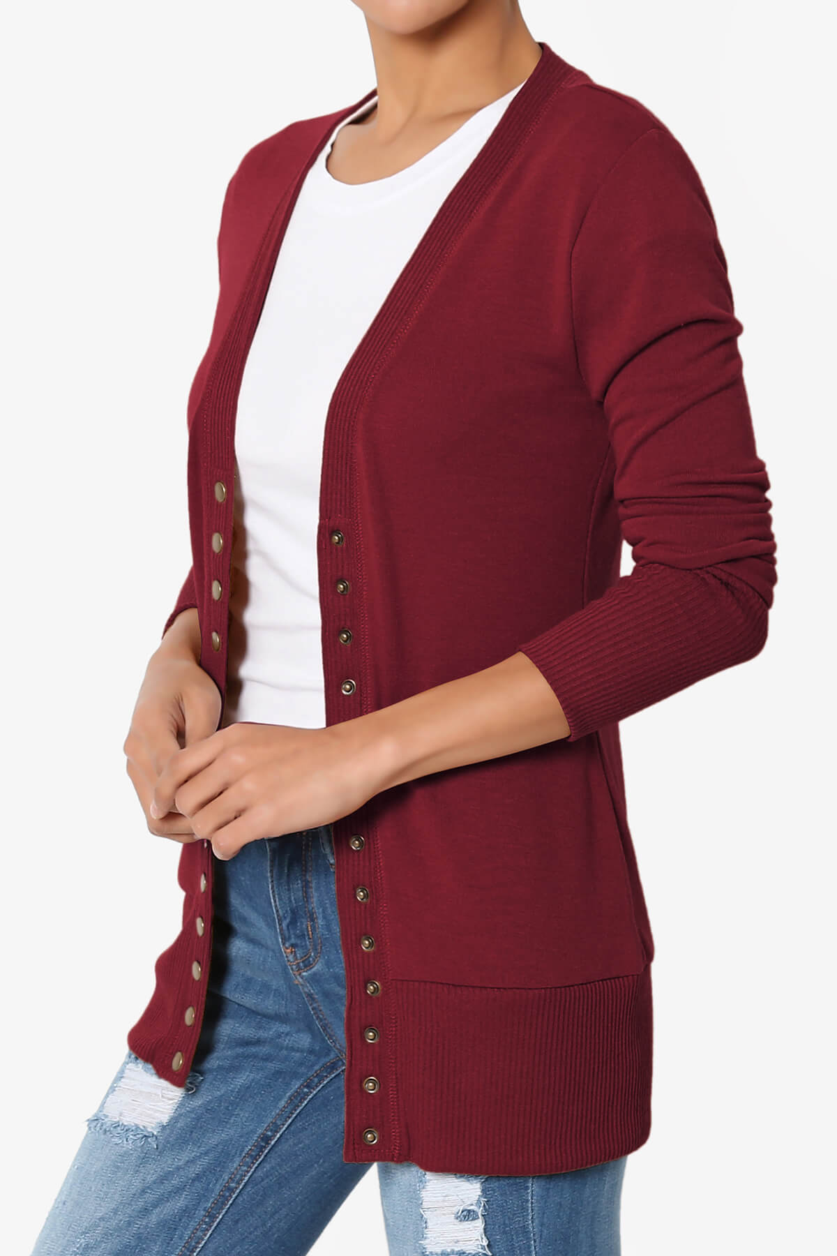 Braeden Snap Button V-Neck Cardigan BURGUNDY_3