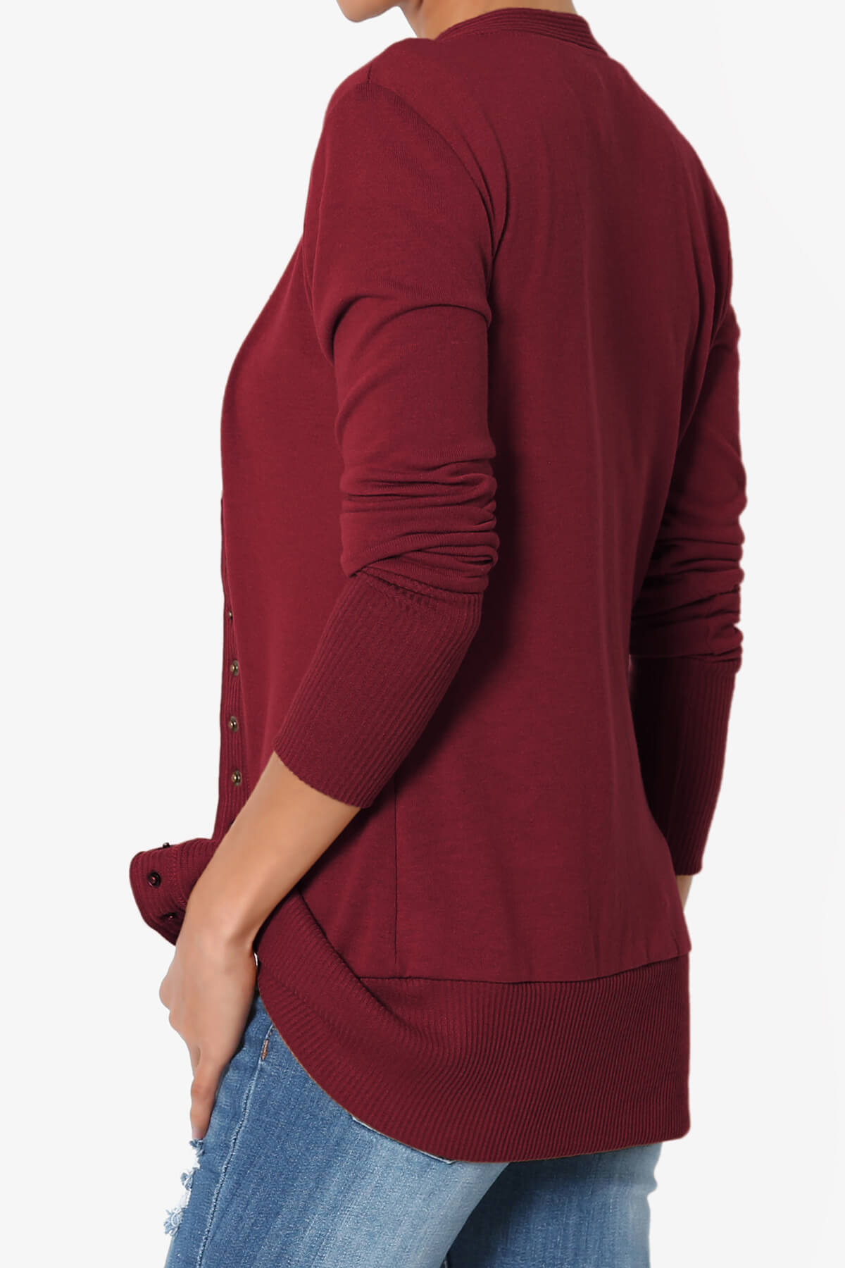 Braeden Snap Button V-Neck Cardigan BURGUNDY_4