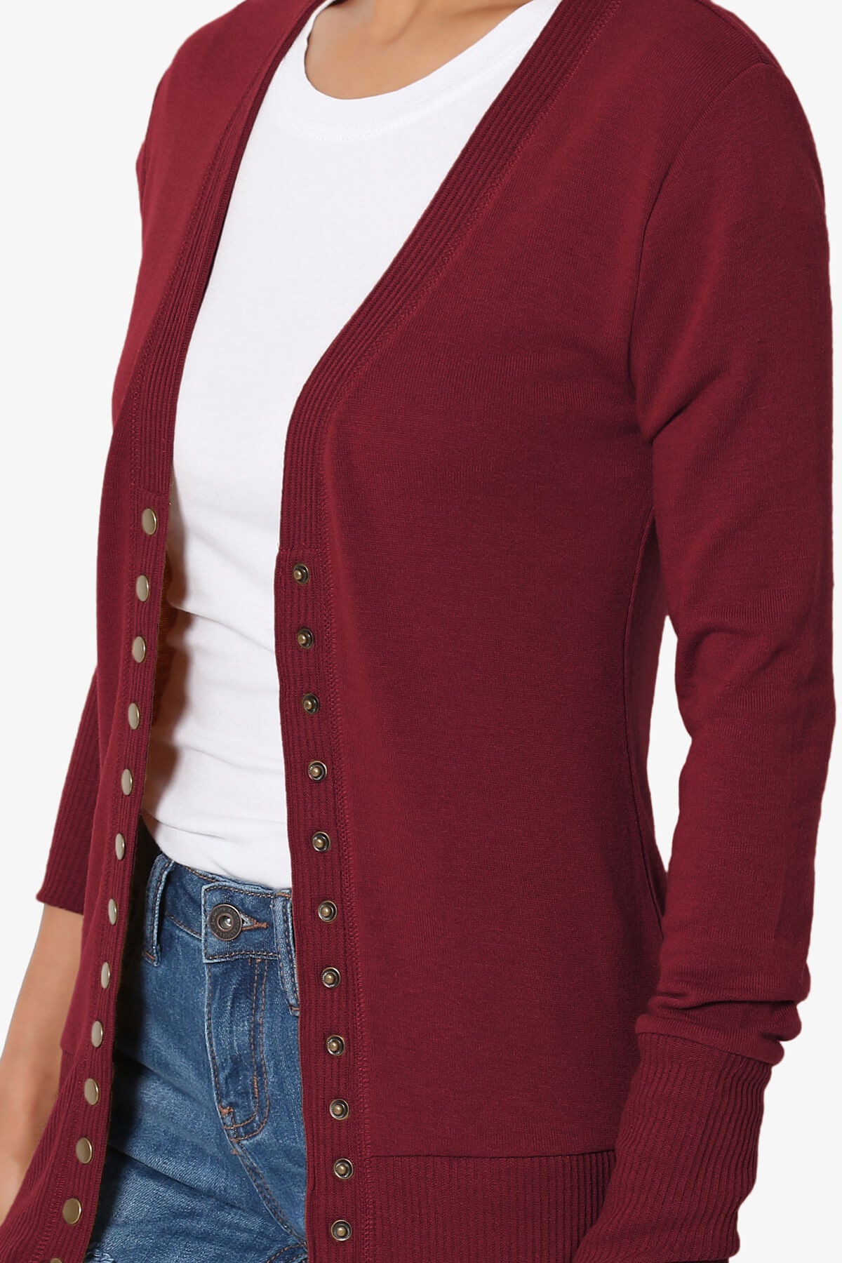 Braeden Snap Button V-Neck Cardigan BURGUNDY_5