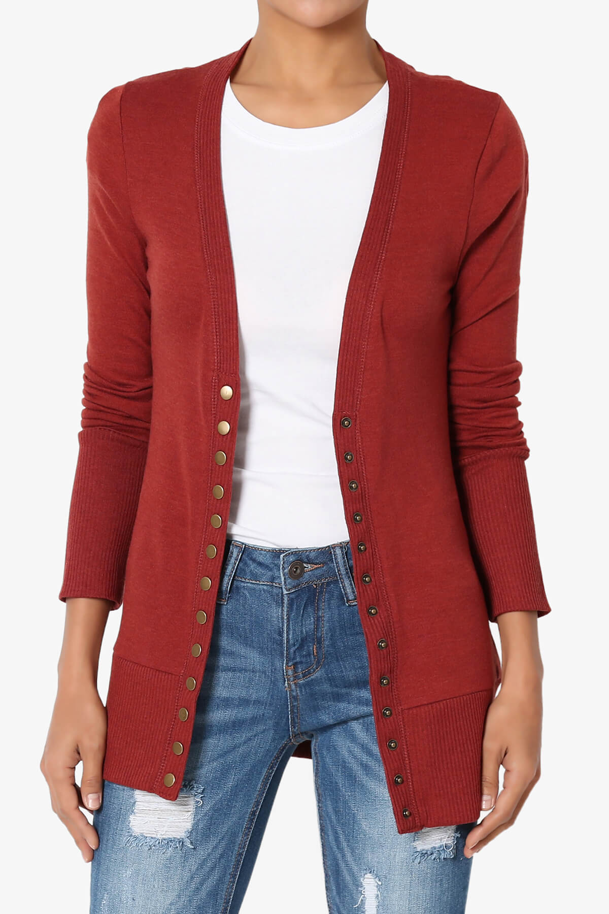 Braeden Snap Button V-Neck Cardigan COPPER RED_1