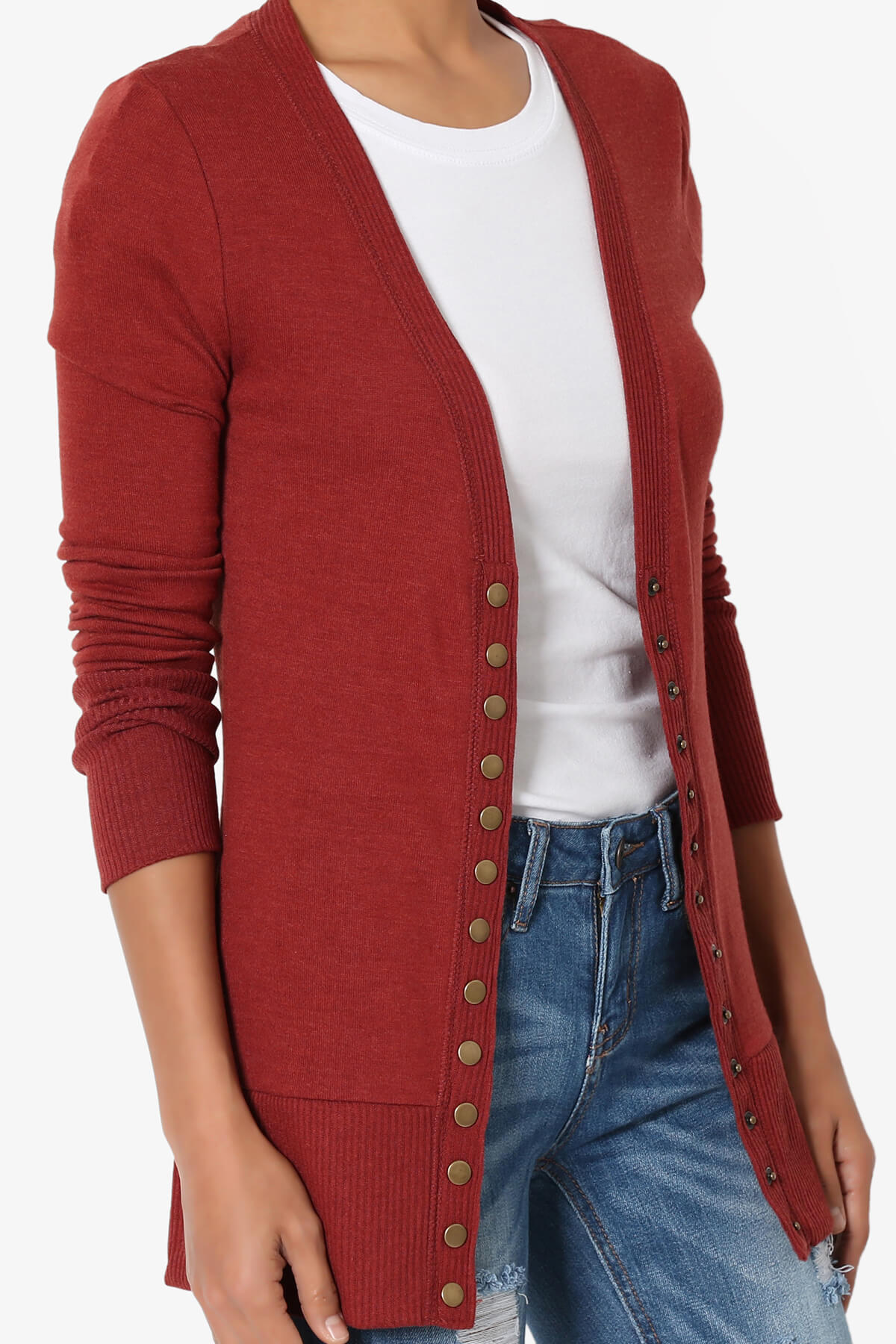 Braeden Snap Button V-Neck Cardigan COPPER RED_5