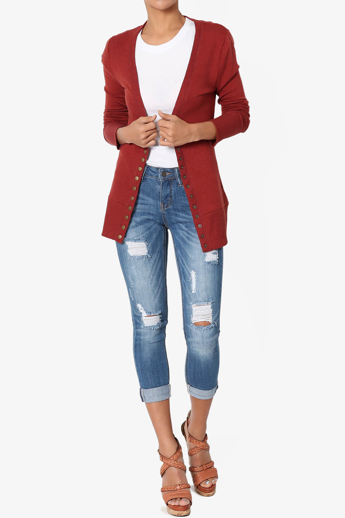 Braeden Snap Button V-Neck Cardigan COPPER RED_6