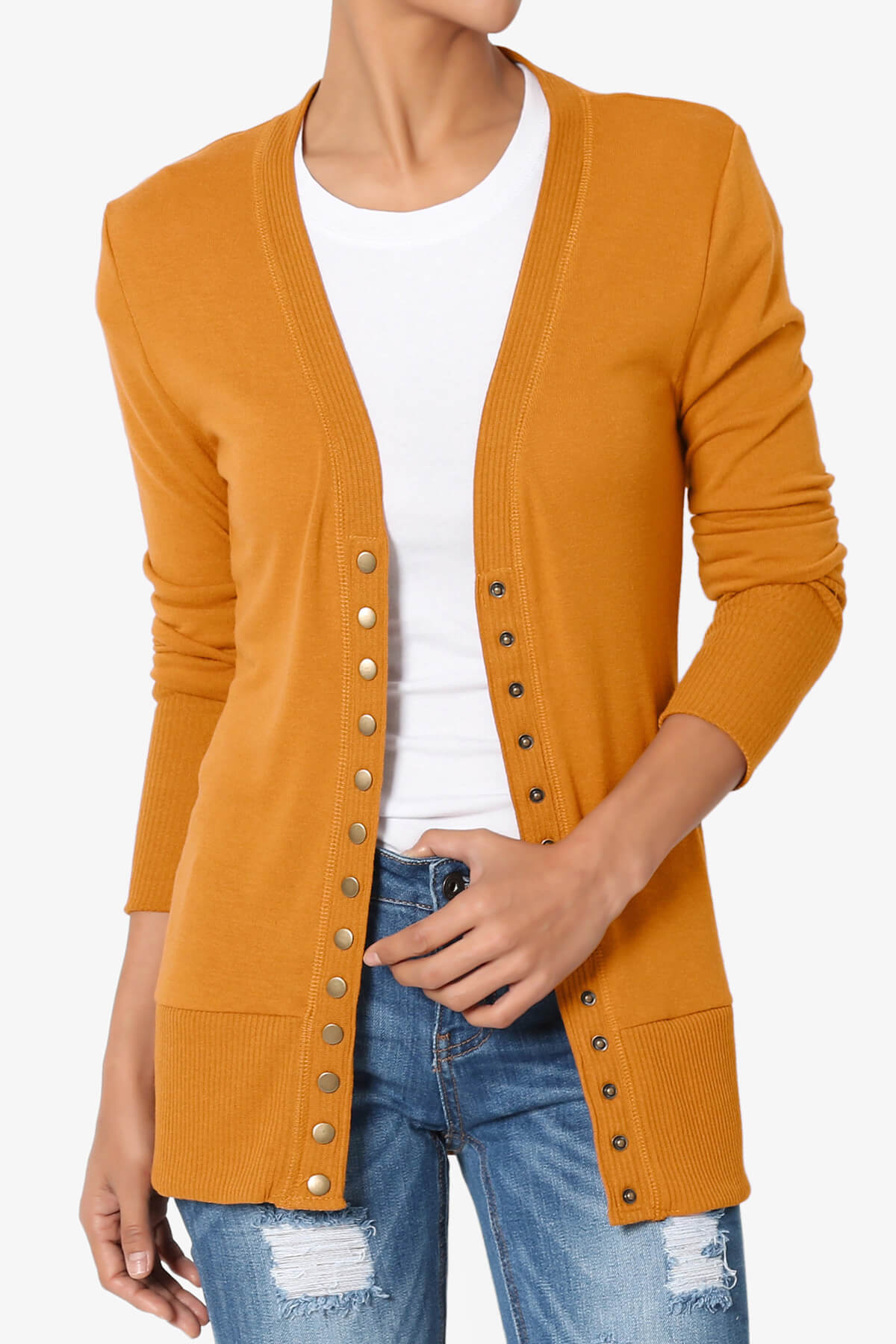 Braeden Snap Button V-Neck Cardigan D. MUSTARD_1