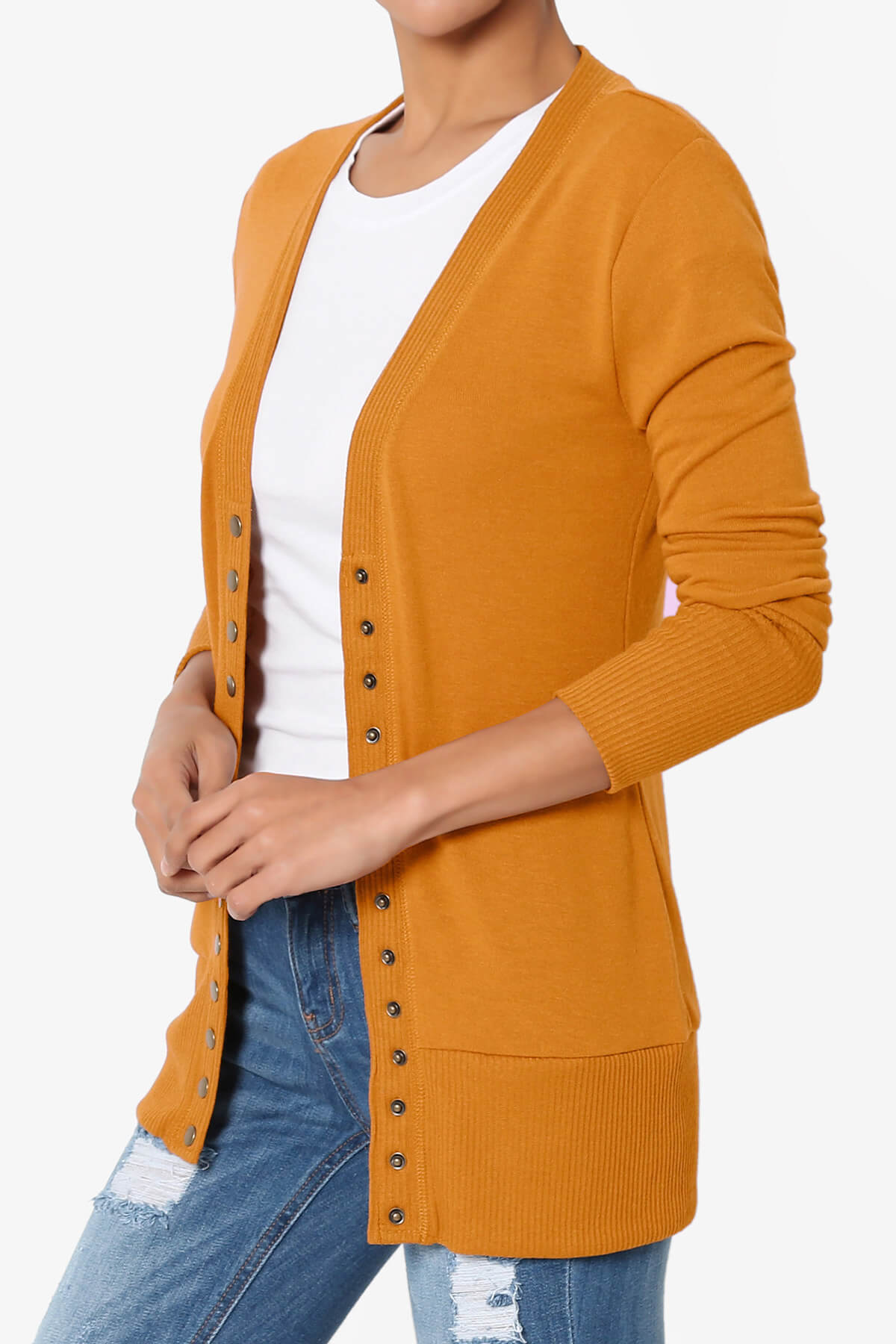 Braeden Snap Button V-Neck Cardigan D. MUSTARD_3