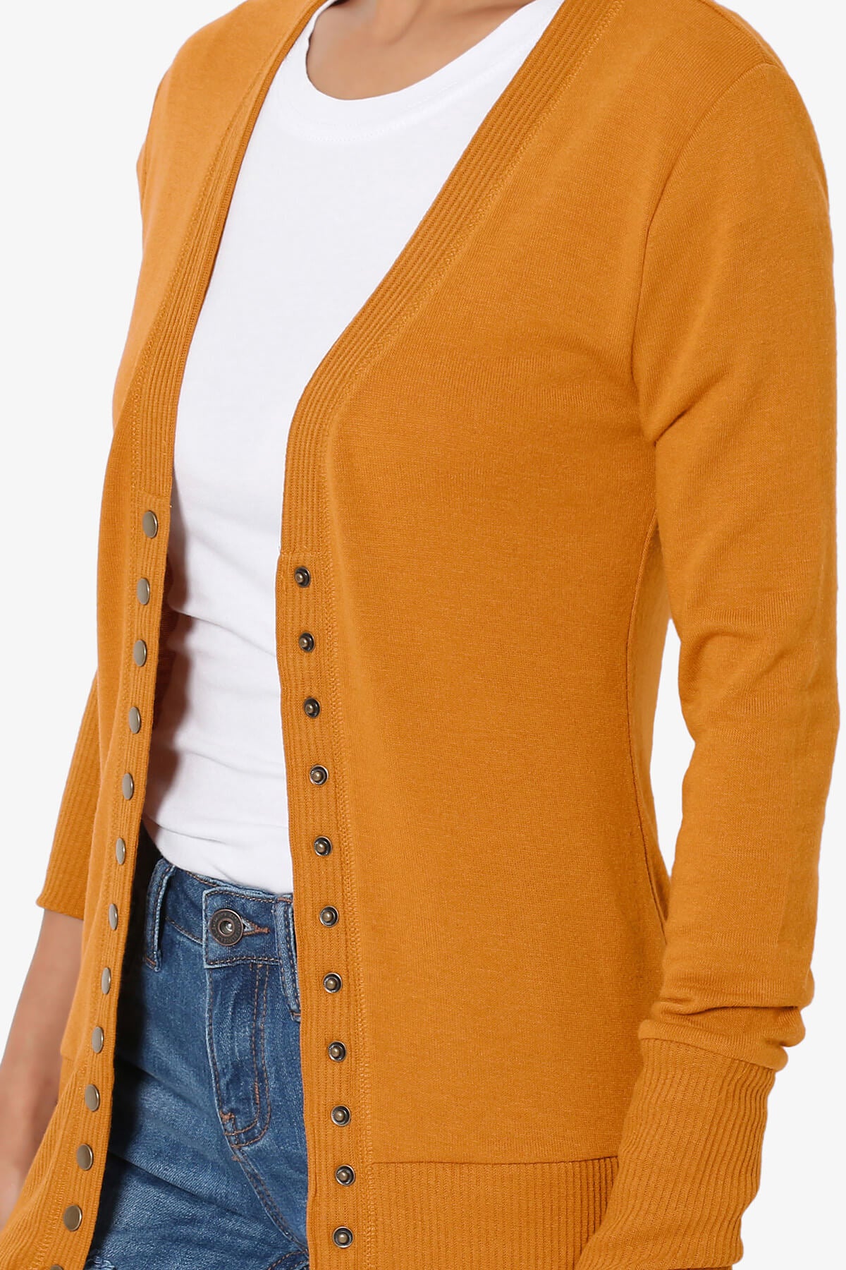 Braeden Snap Button V-Neck Cardigan D. MUSTARD_5