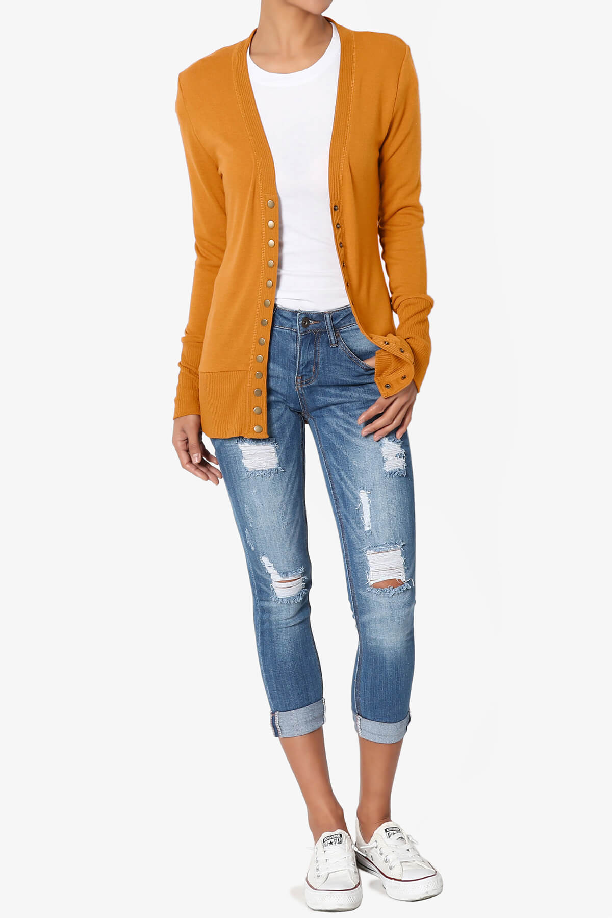 Braeden Snap Button V-Neck Cardigan D. MUSTARD_6