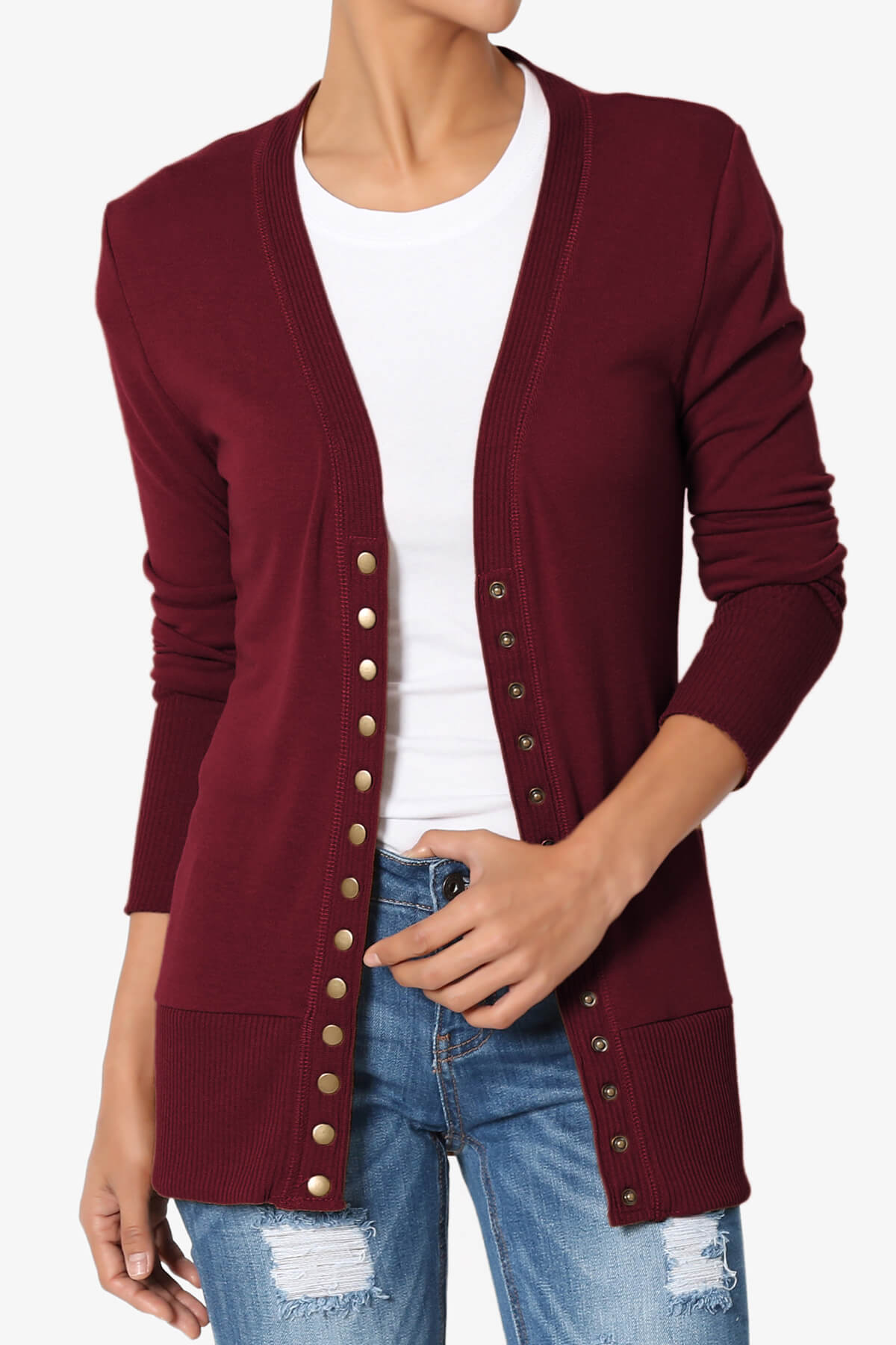 Braeden Snap Button V-Neck Cardigan DARK BURGUNDY_1