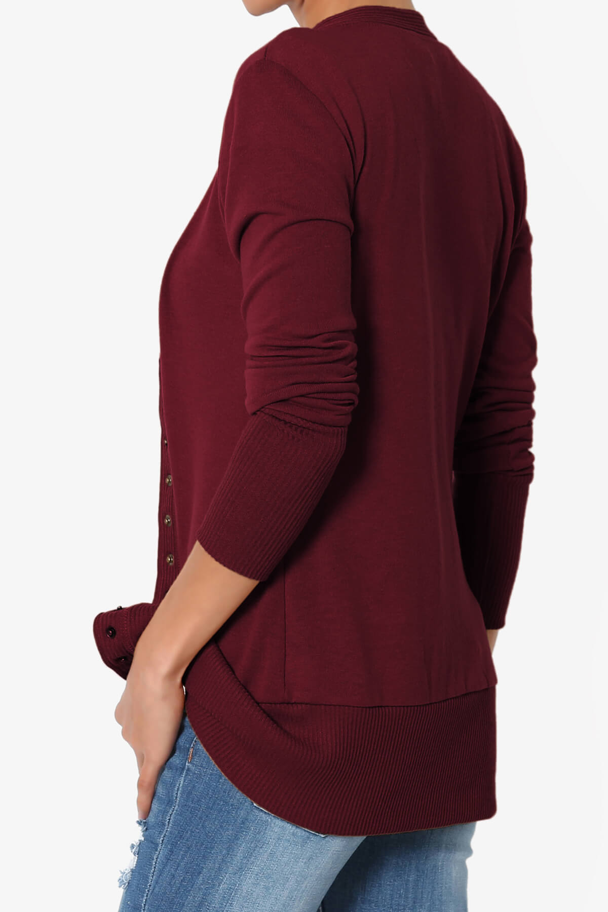 Braeden Snap Button V-Neck Cardigan DARK BURGUNDY_4