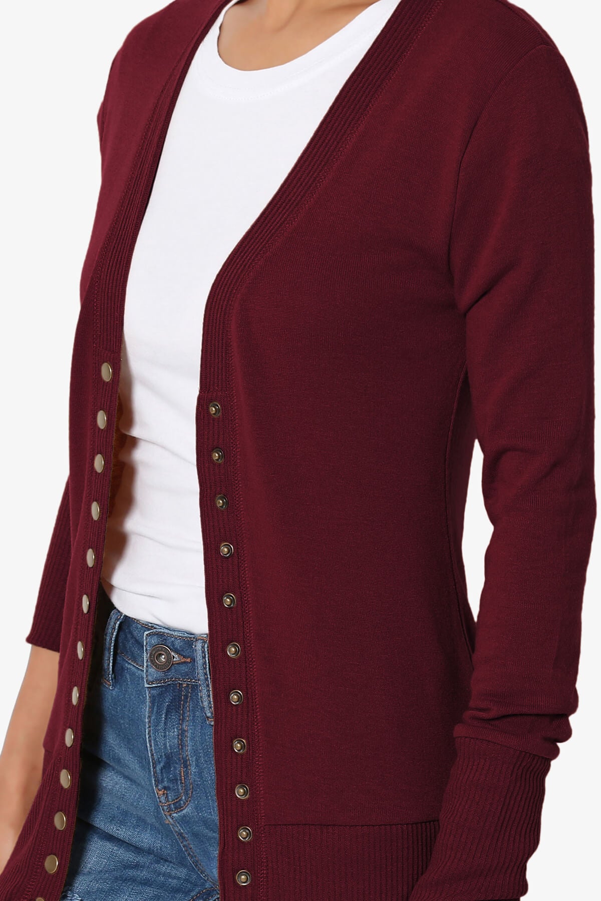 Braeden Snap Button V-Neck Cardigan DARK BURGUNDY_5