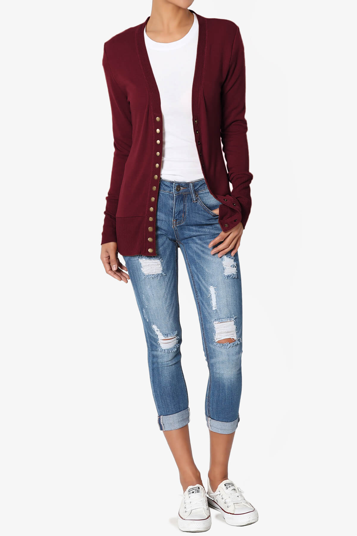 Braeden Snap Button V-Neck Cardigan DARK BURGUNDY_6