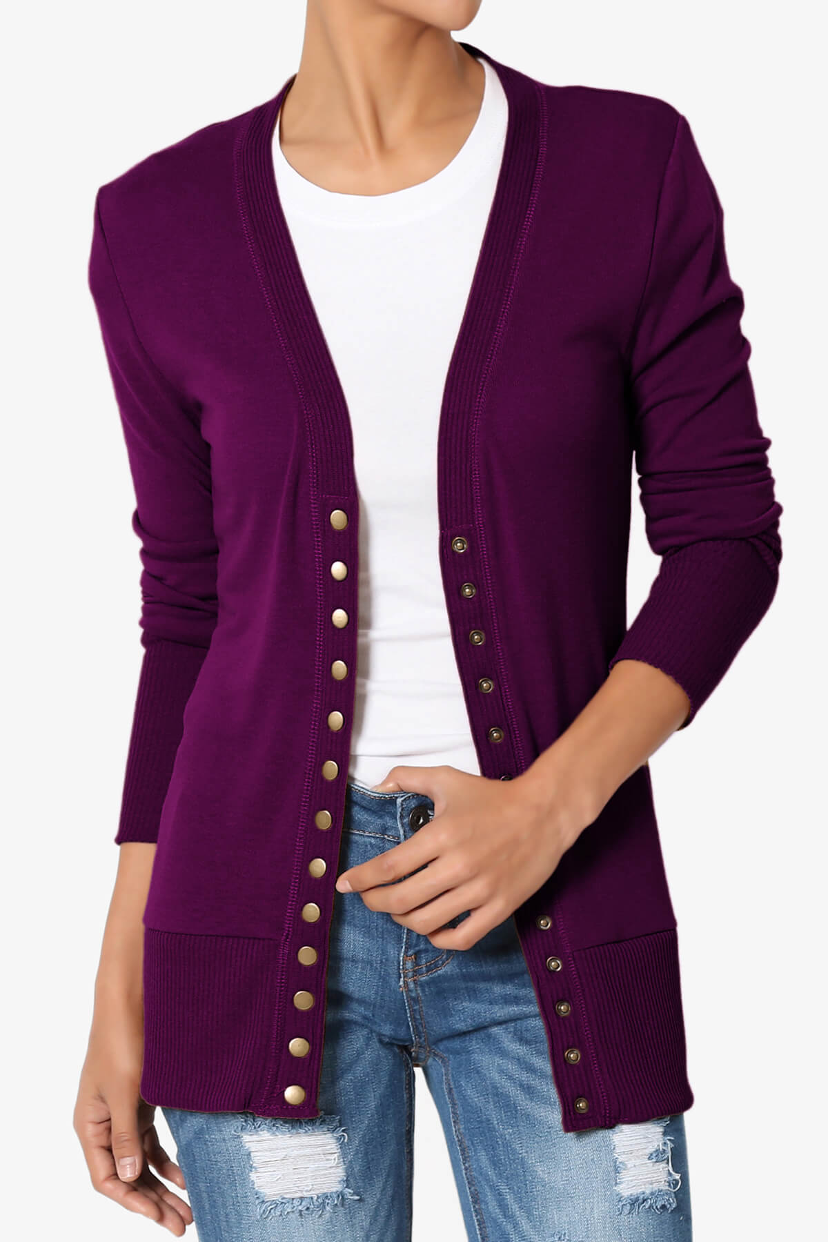 Braeden Snap Button V-Neck Cardigan DARK PLUM_1