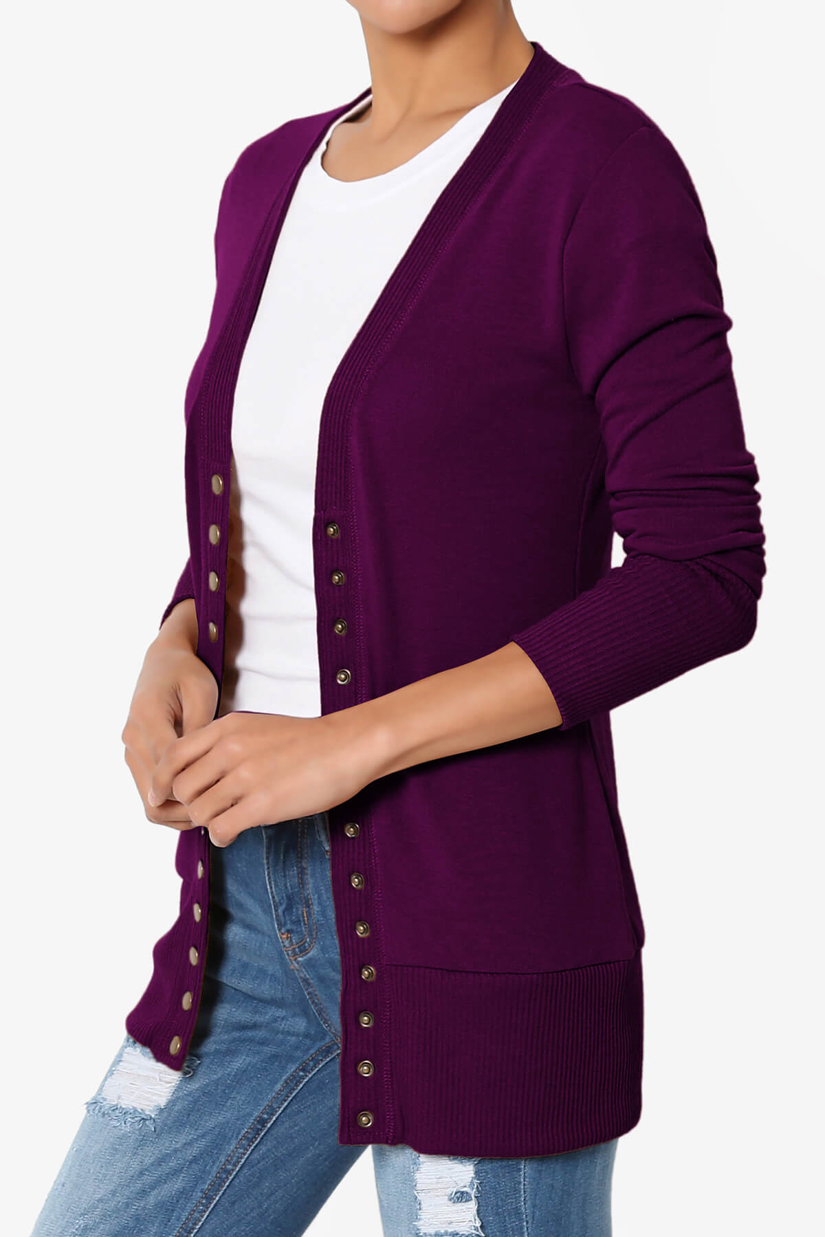 Braeden Snap Button V-Neck Cardigan DARK PLUM_3