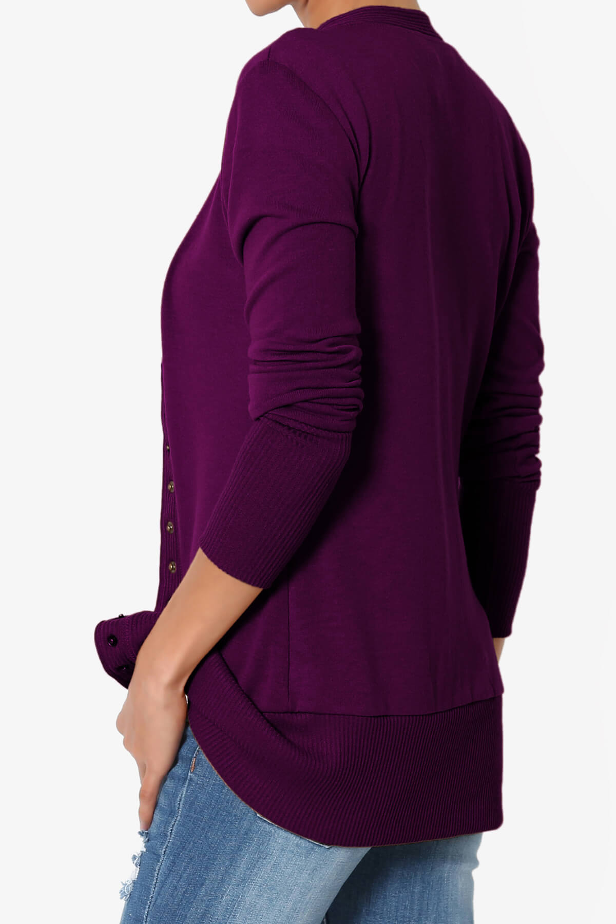 Braeden Snap Button V-Neck Cardigan DARK PLUM_4