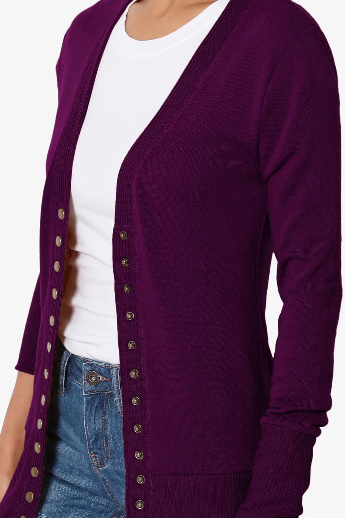 Braeden Snap Button V-Neck Cardigan DARK PLUM_5