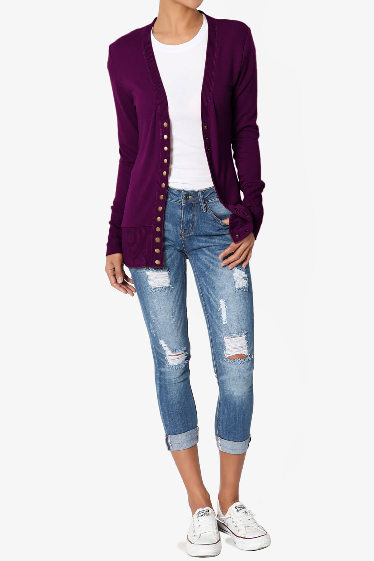 Braeden Snap Button V-Neck Cardigan DARK PLUM_6